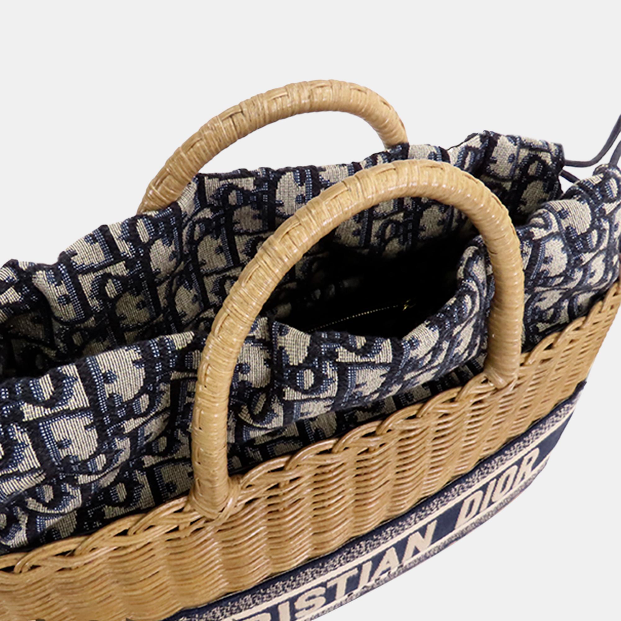 Dior Beige/Brown Oblique Wicker Basket Bag