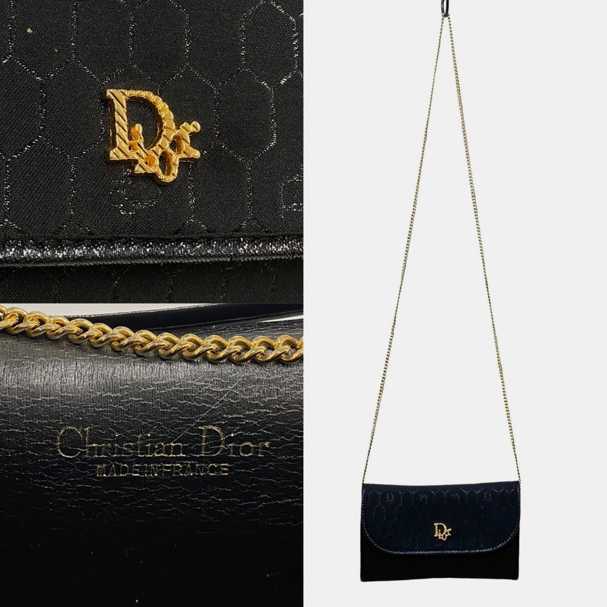 Dior Black Canvas Honeycomb Chain Shoulder Bag