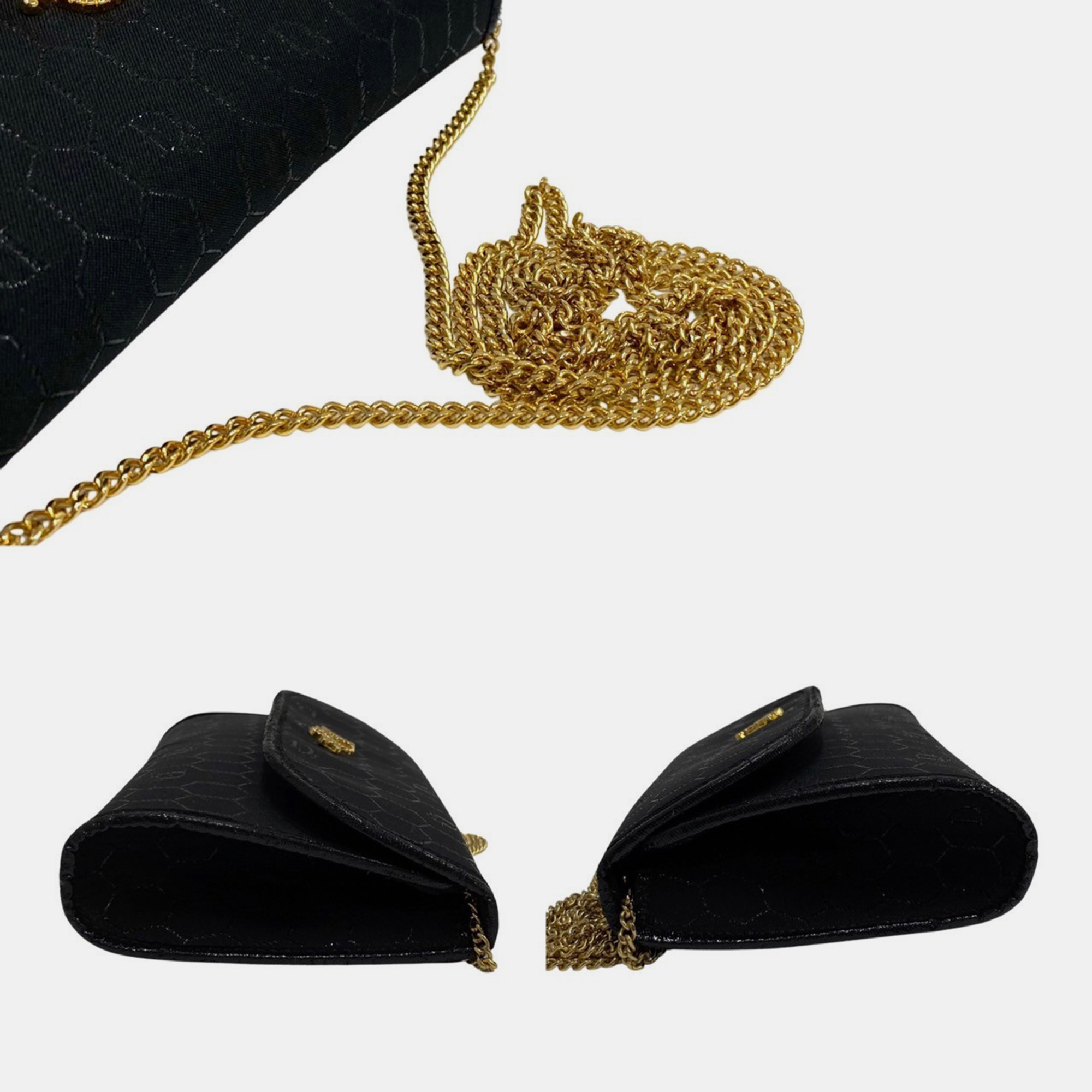 Dior Black Canvas Honeycomb Chain Shoulder Bag