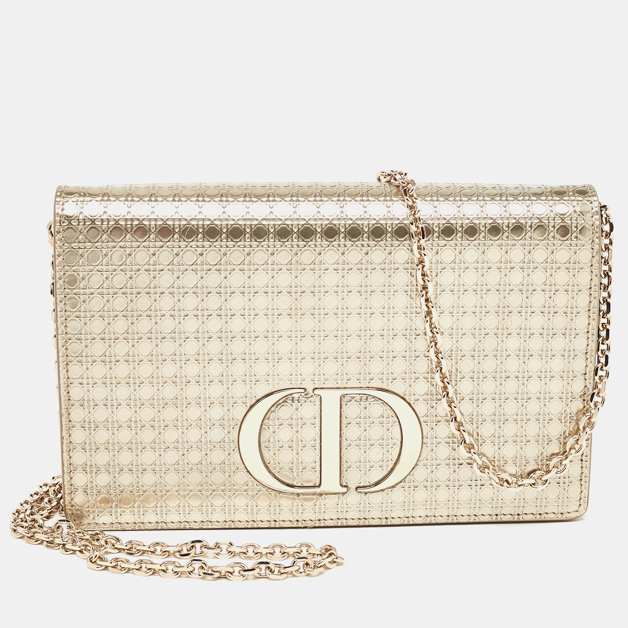 Dior Gold Micro Cannage Patent Leather 2in1 30 Montaigne Pouch Chain Bag