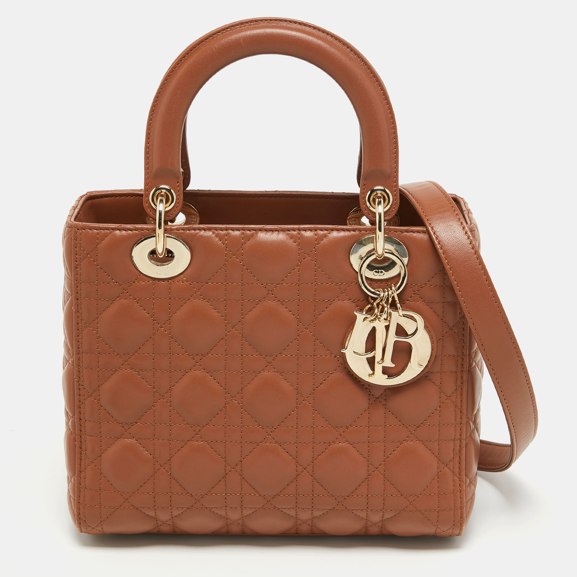 Dior Brown Cannage Leather Medium Lady Dior Tote