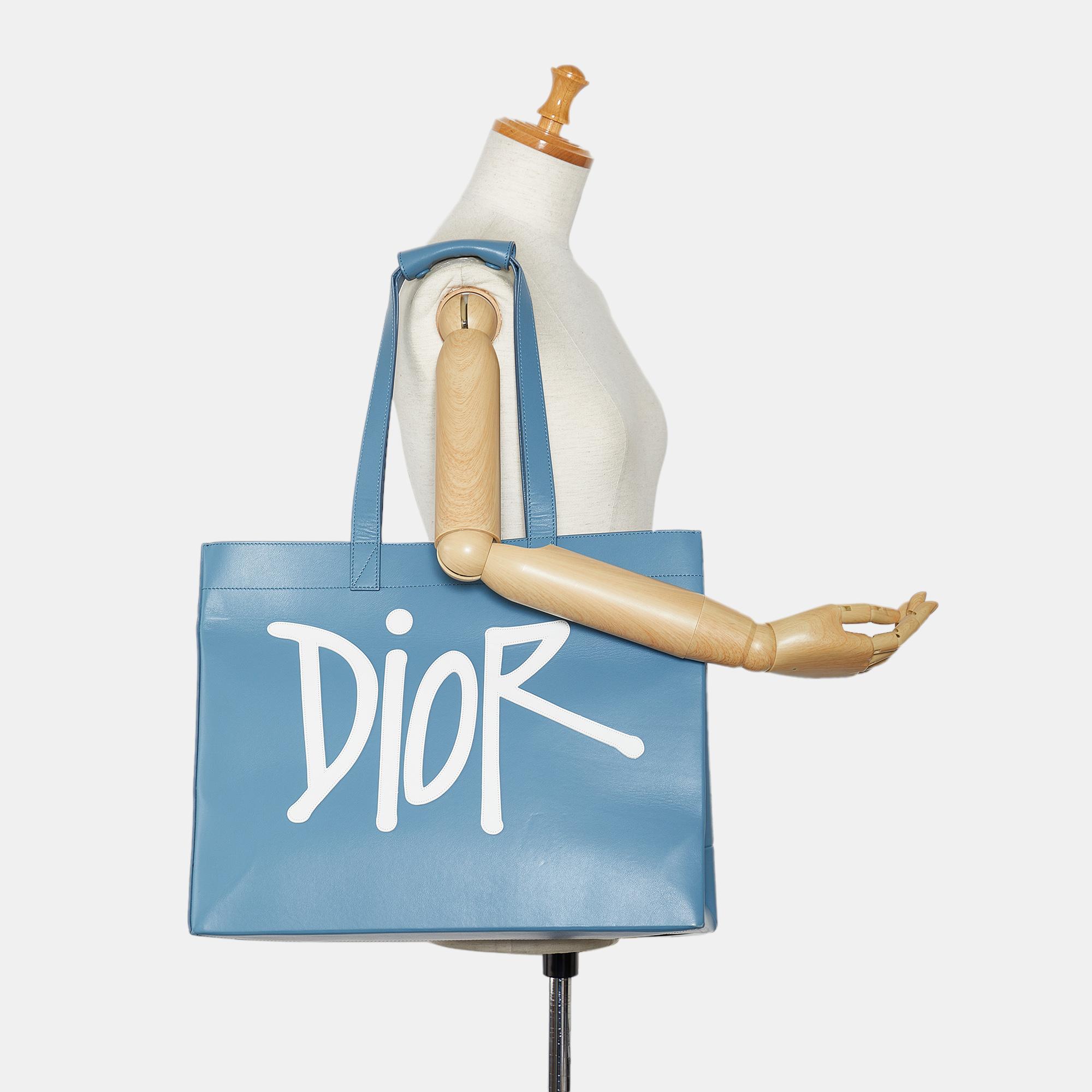 Dior Blue X Stussy Large Logo Applique Tote