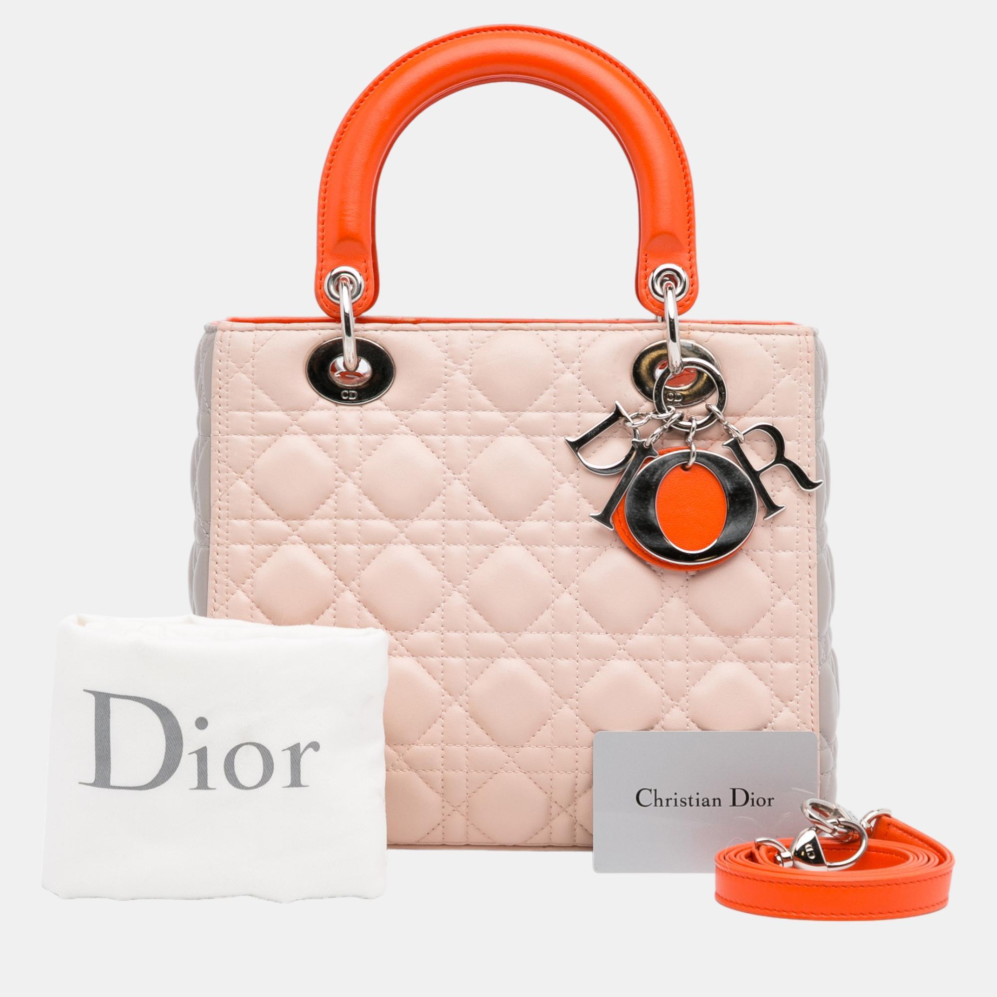 Dior Beige/Orange Medium Cannage Lady Dior Tricolor