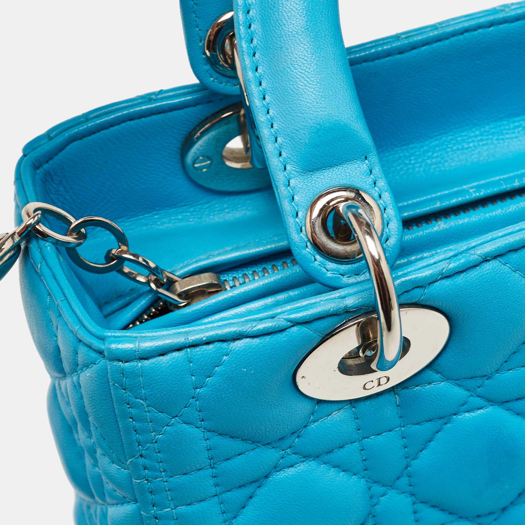 Dior Blue Cannage Leather Medium Lady Dior Tote