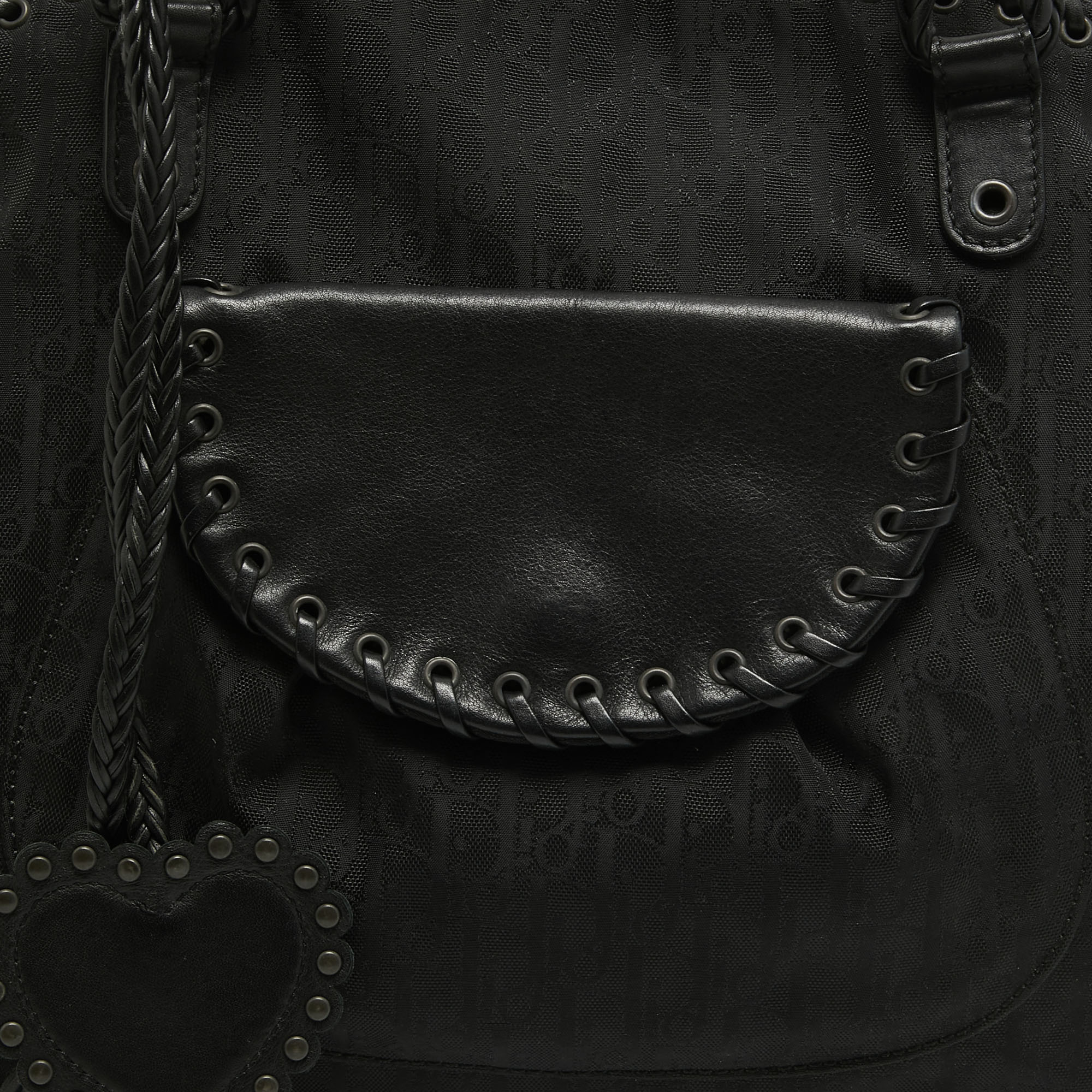 Dior Black Oblique Nylon And Leather Heart Charm Ethnic Satchel