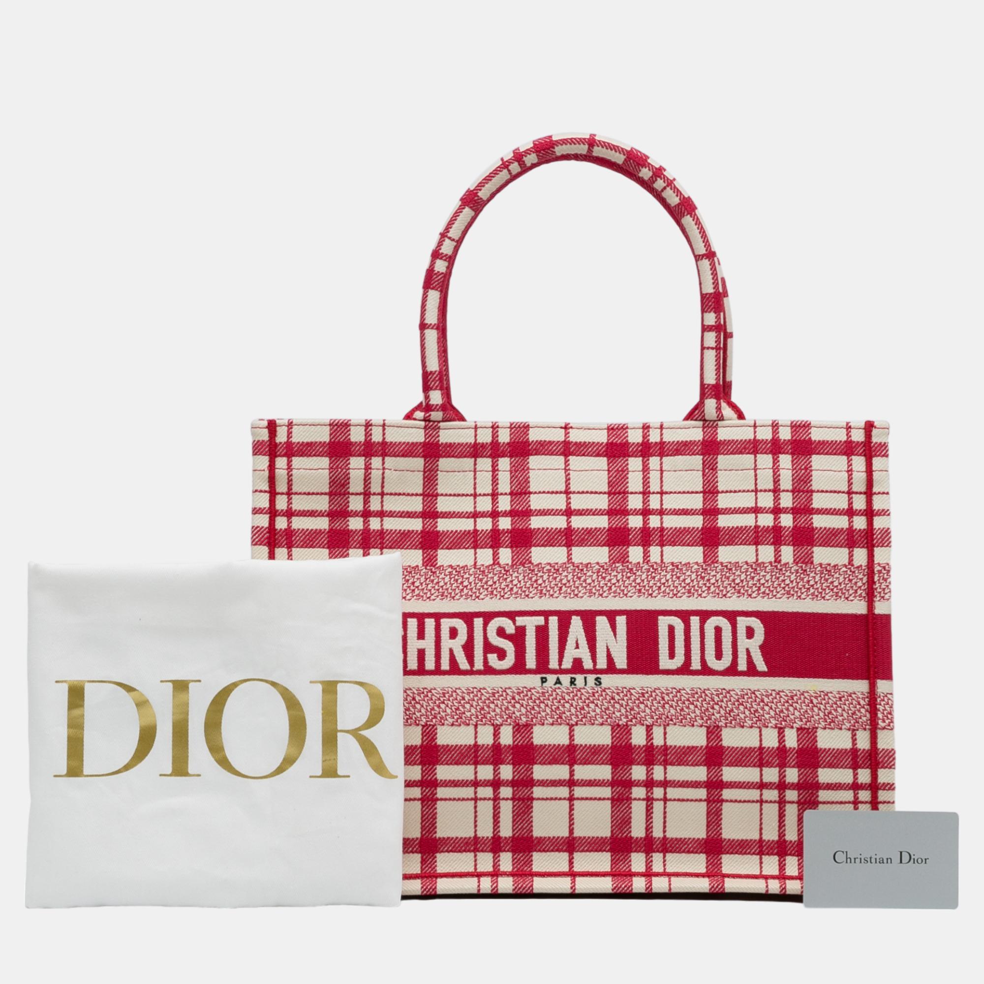 Dior Red Medium Check'n'Dior Book Tote
