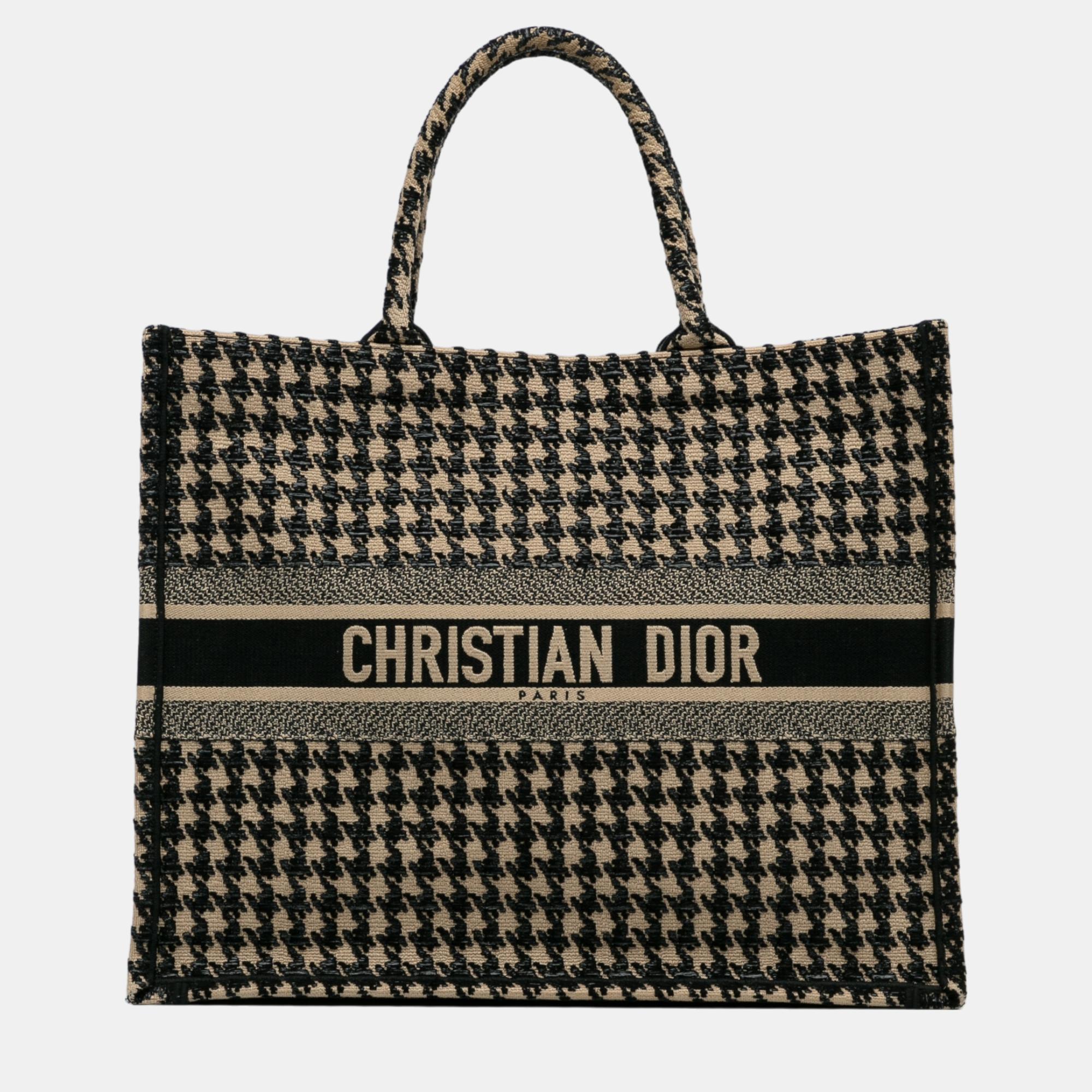 Dior Blue Large Houndstooth Embroidered Book Tote