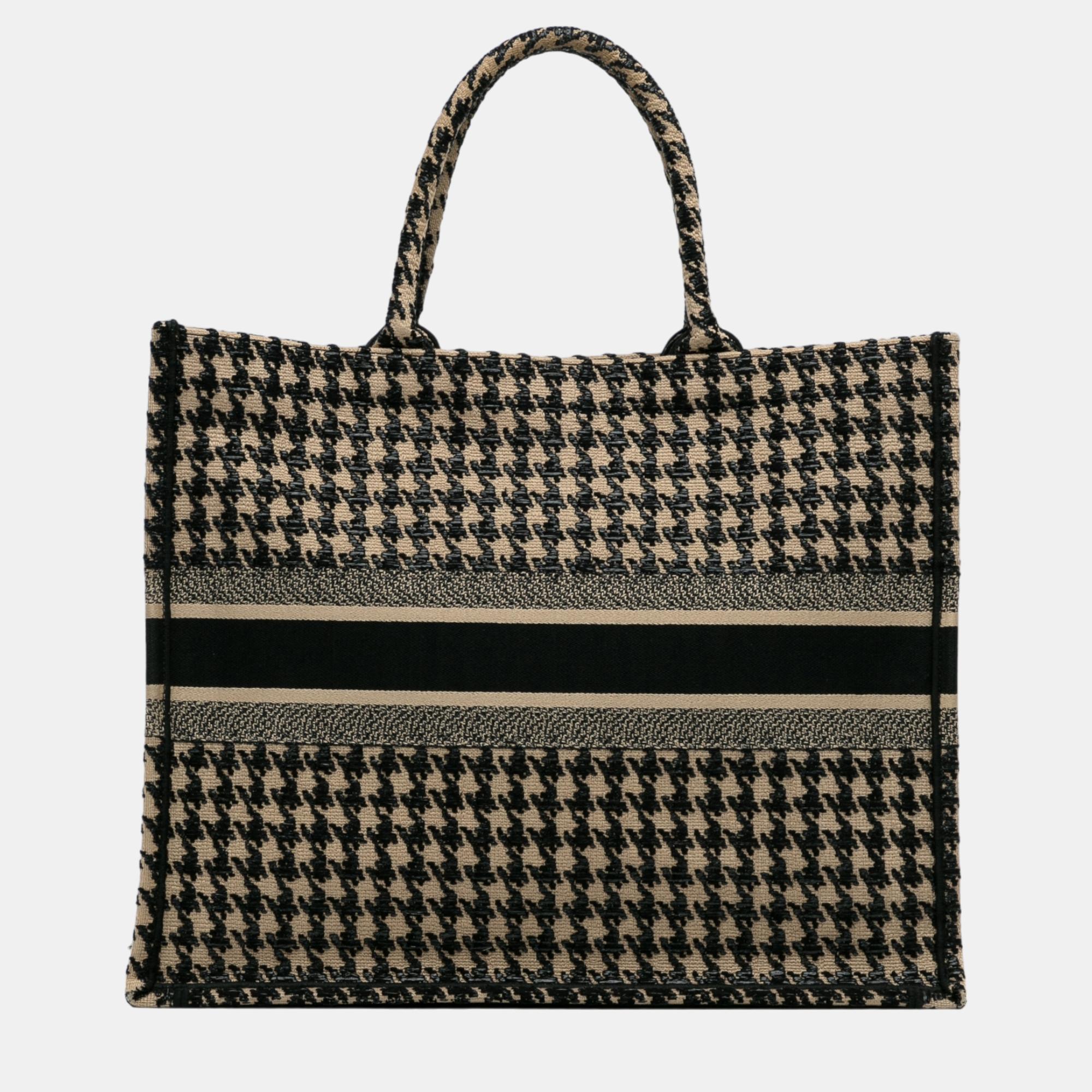 Dior Blue Large Houndstooth Embroidered Book Tote