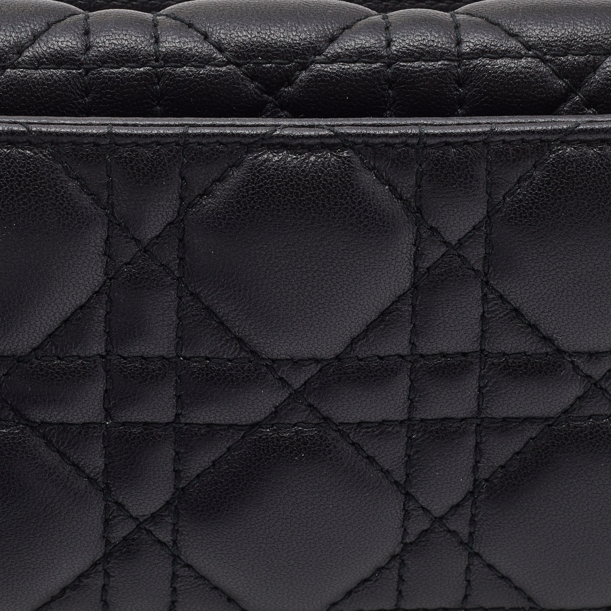 Dior Black Cannage Leather Flap Wristlet Clutch