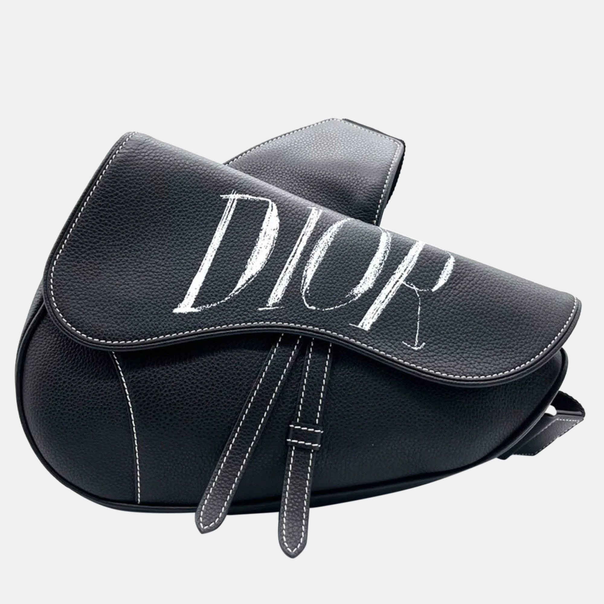 Dior black leather alex foxton saddle shoulder bag