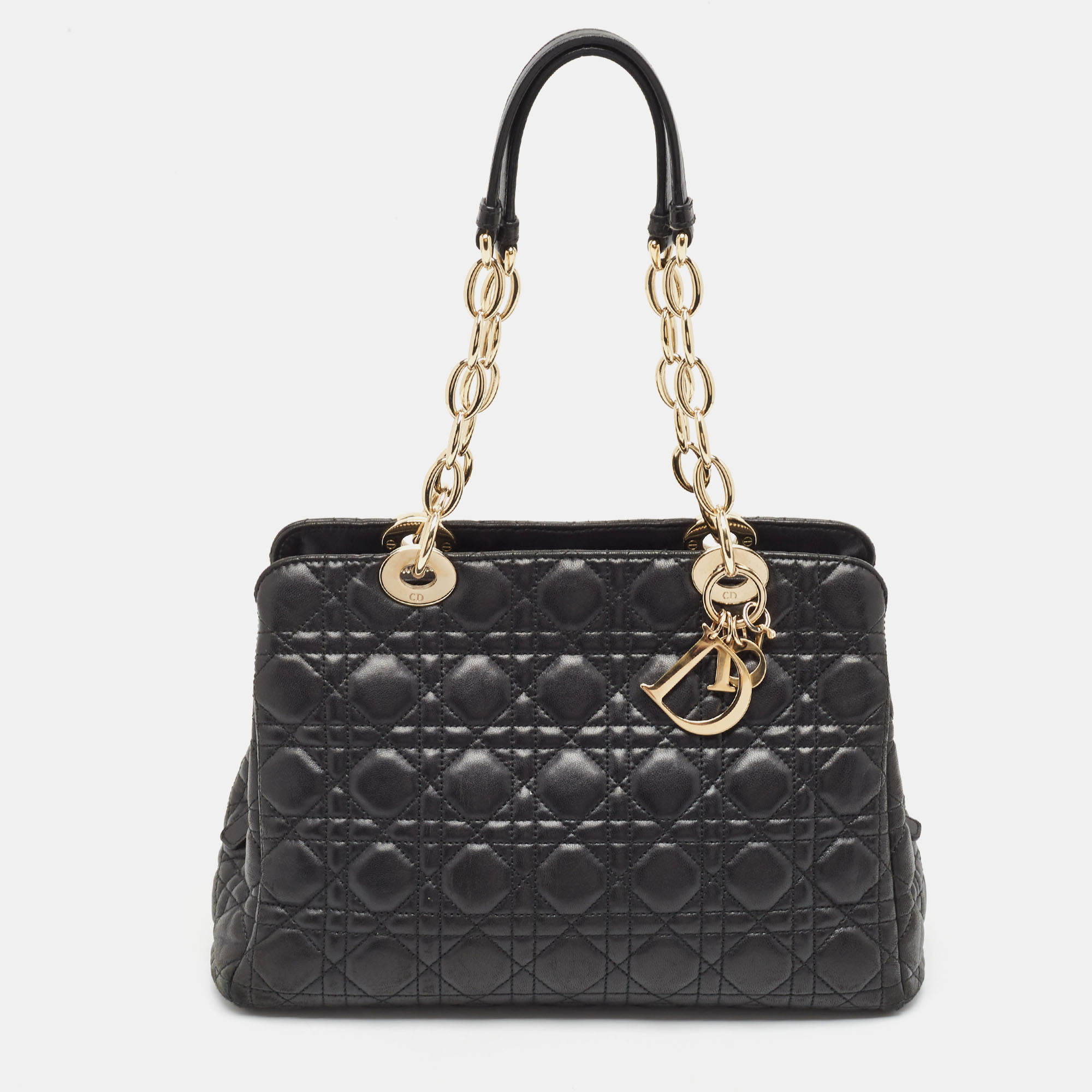 Dior black cannage leather soft lady dior satchel