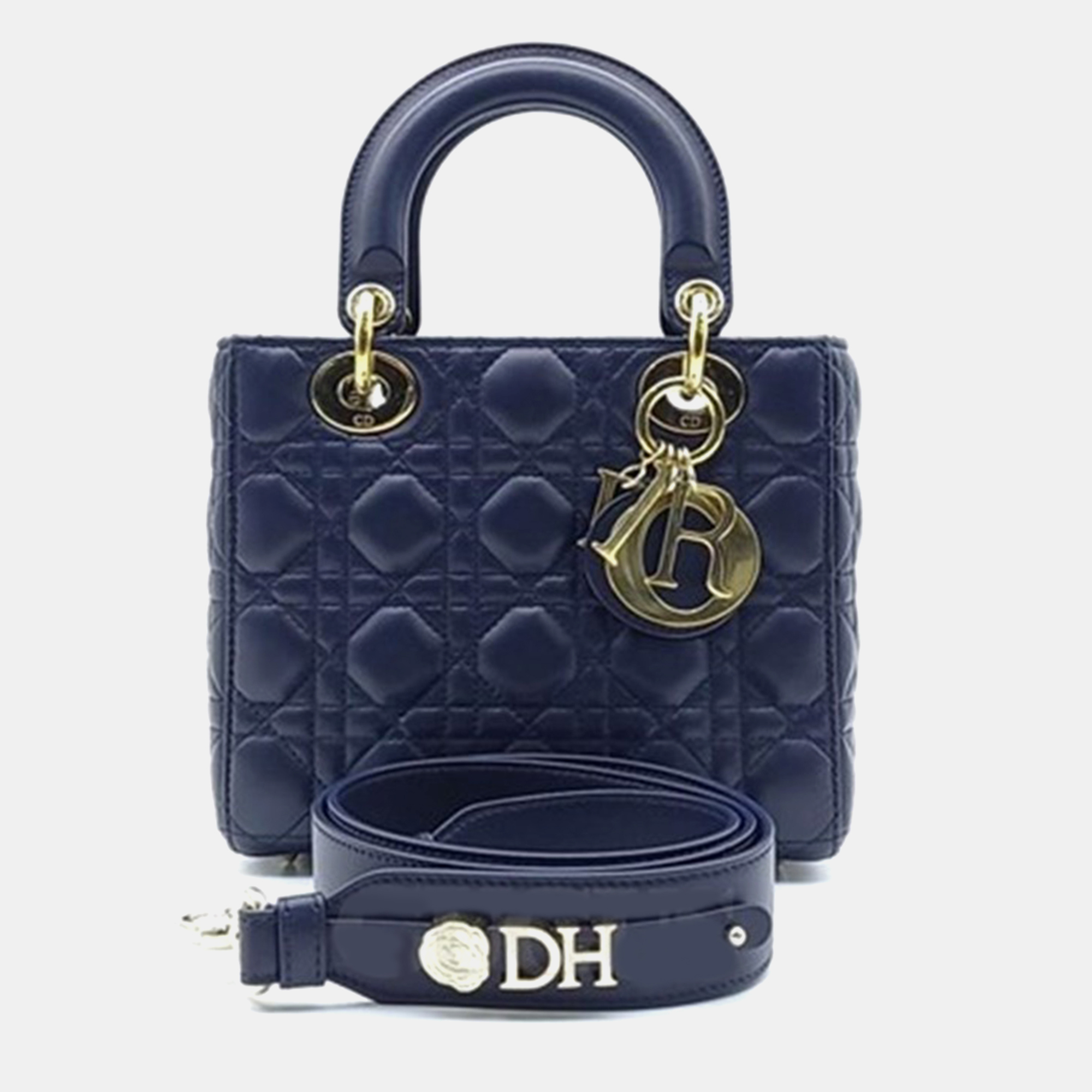 Dior blue leather small lady dior tote bag