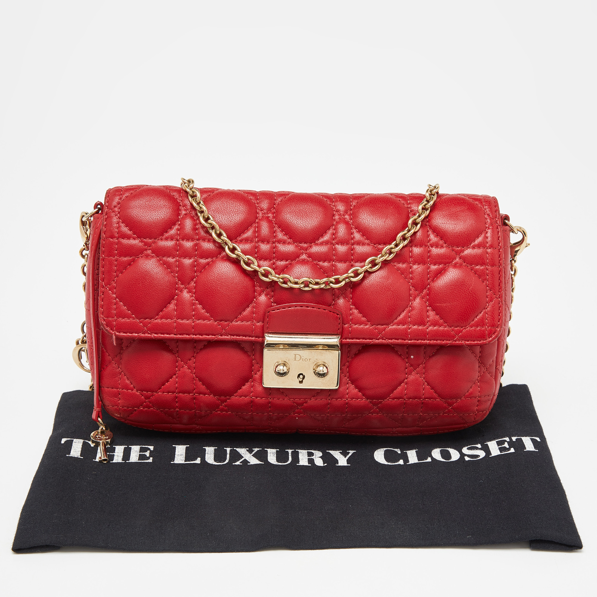 Dior Red Cannage Leather Miss Dior Promenade Chain Clutch