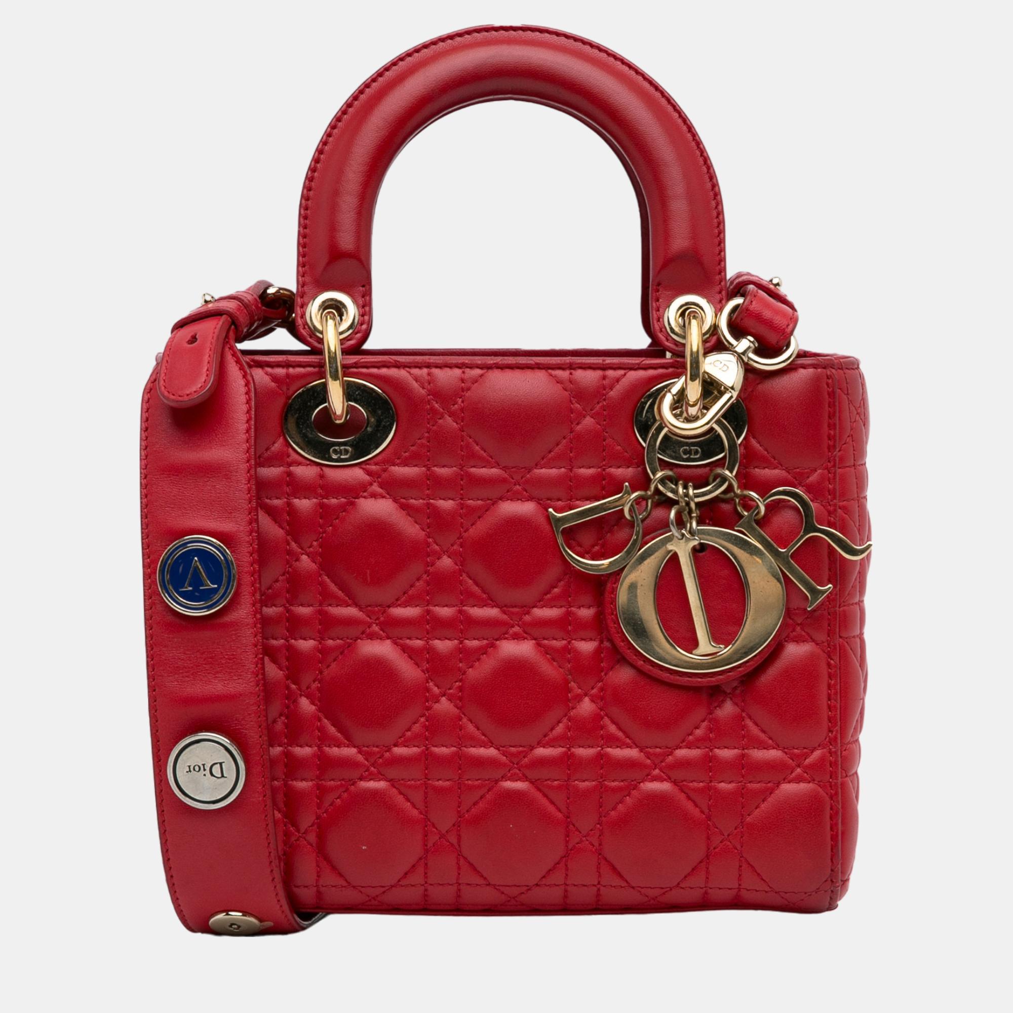 Dior red small lambskin cannage my abcdior lady dior