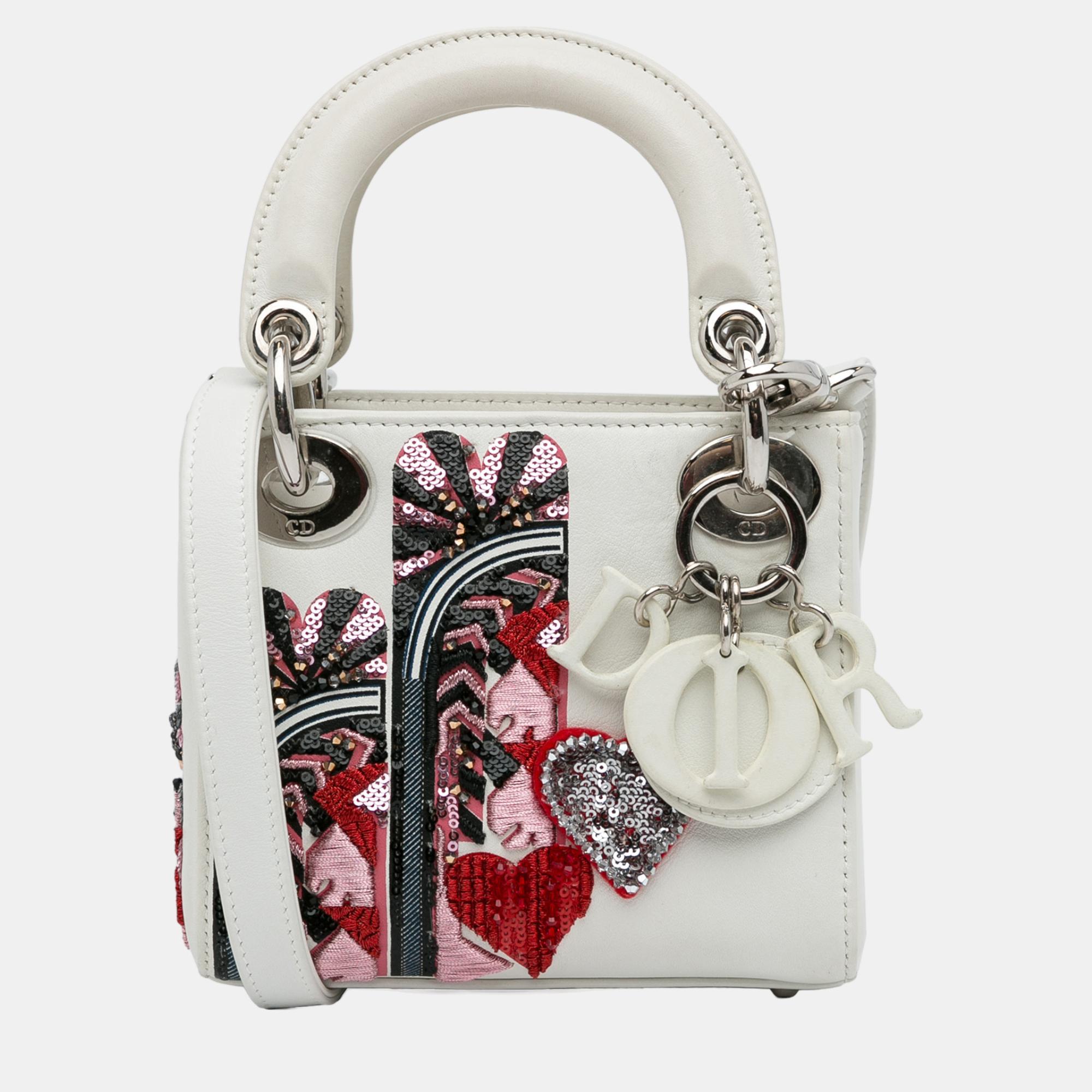 Dior white micro sequin accented lady dior bag