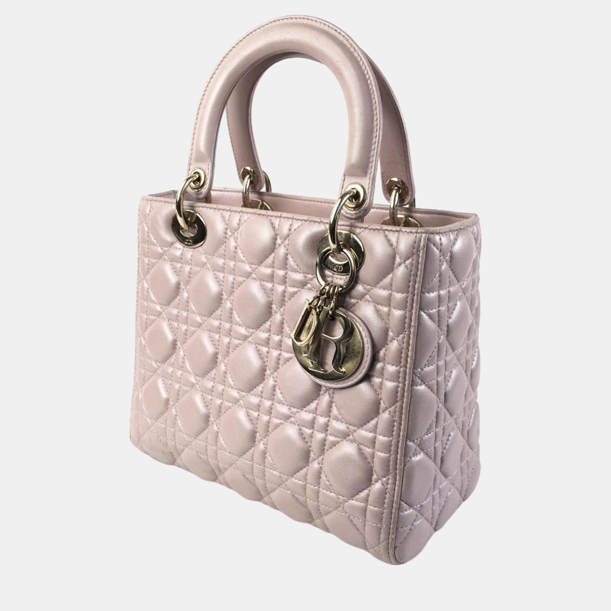 Dior Pink Medium Iridescent Lambskin Cannage Lady Dior