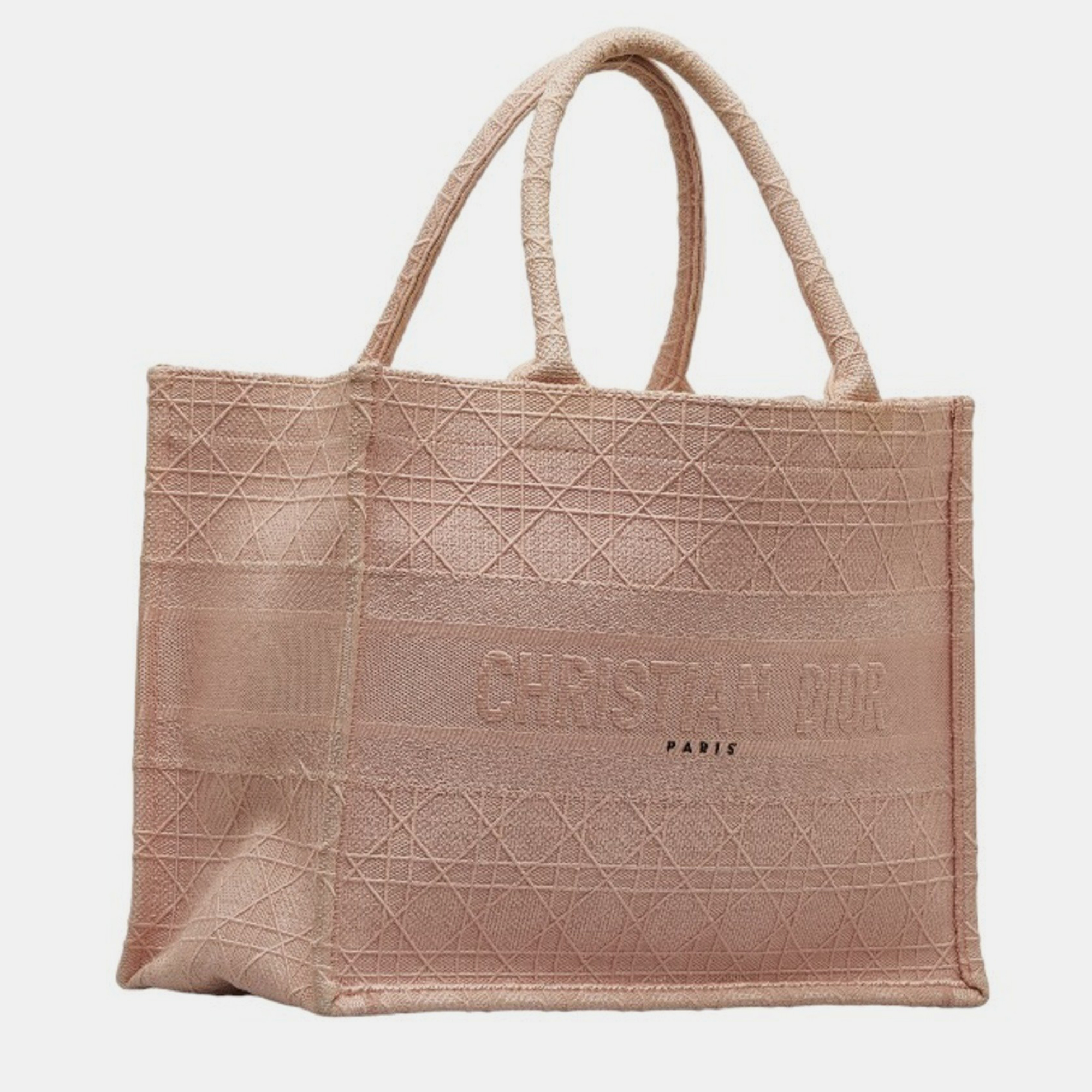 Dior Light Pink Cannage Embroidered Canvas Book Tote