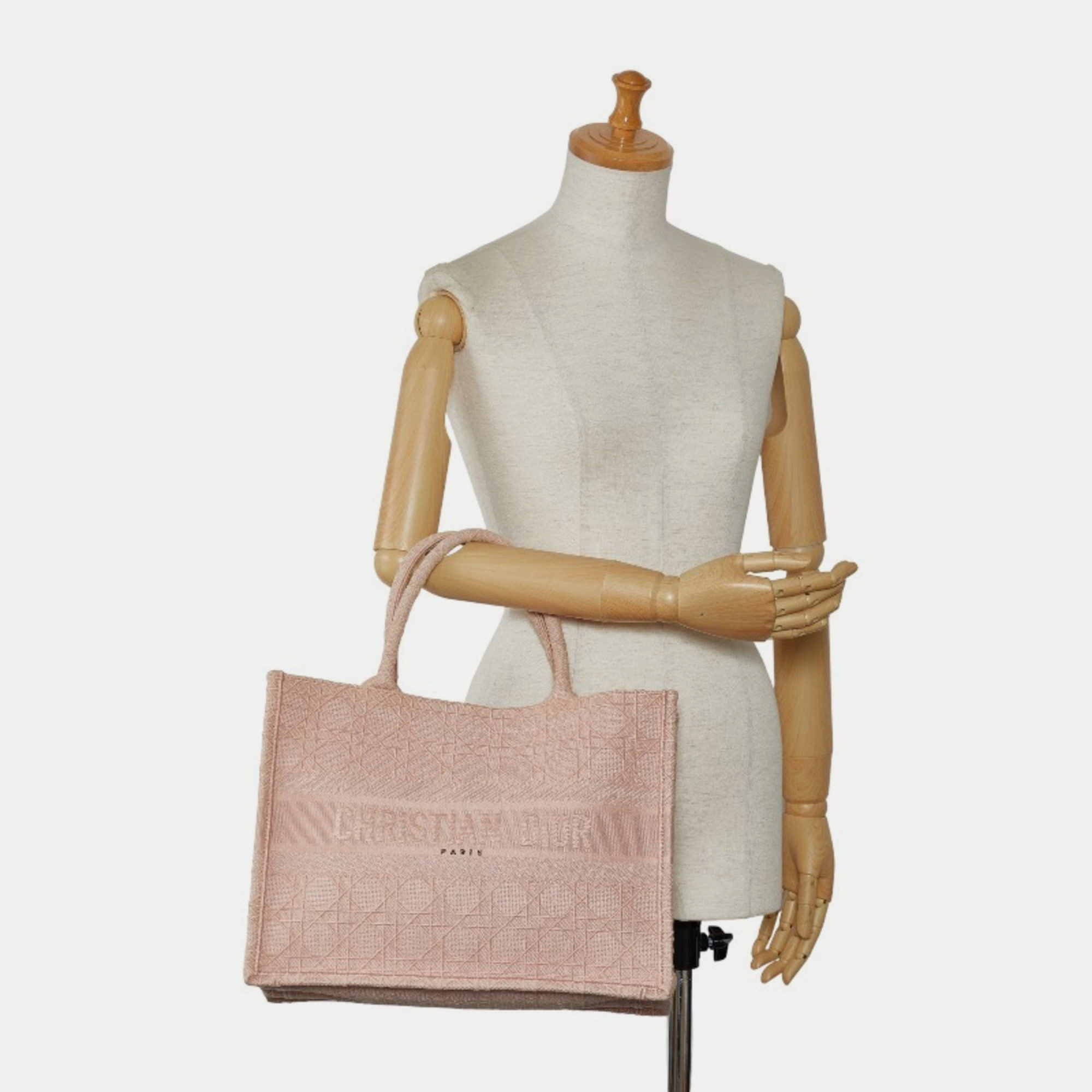 Dior Light Pink Cannage Embroidered Canvas Book Tote