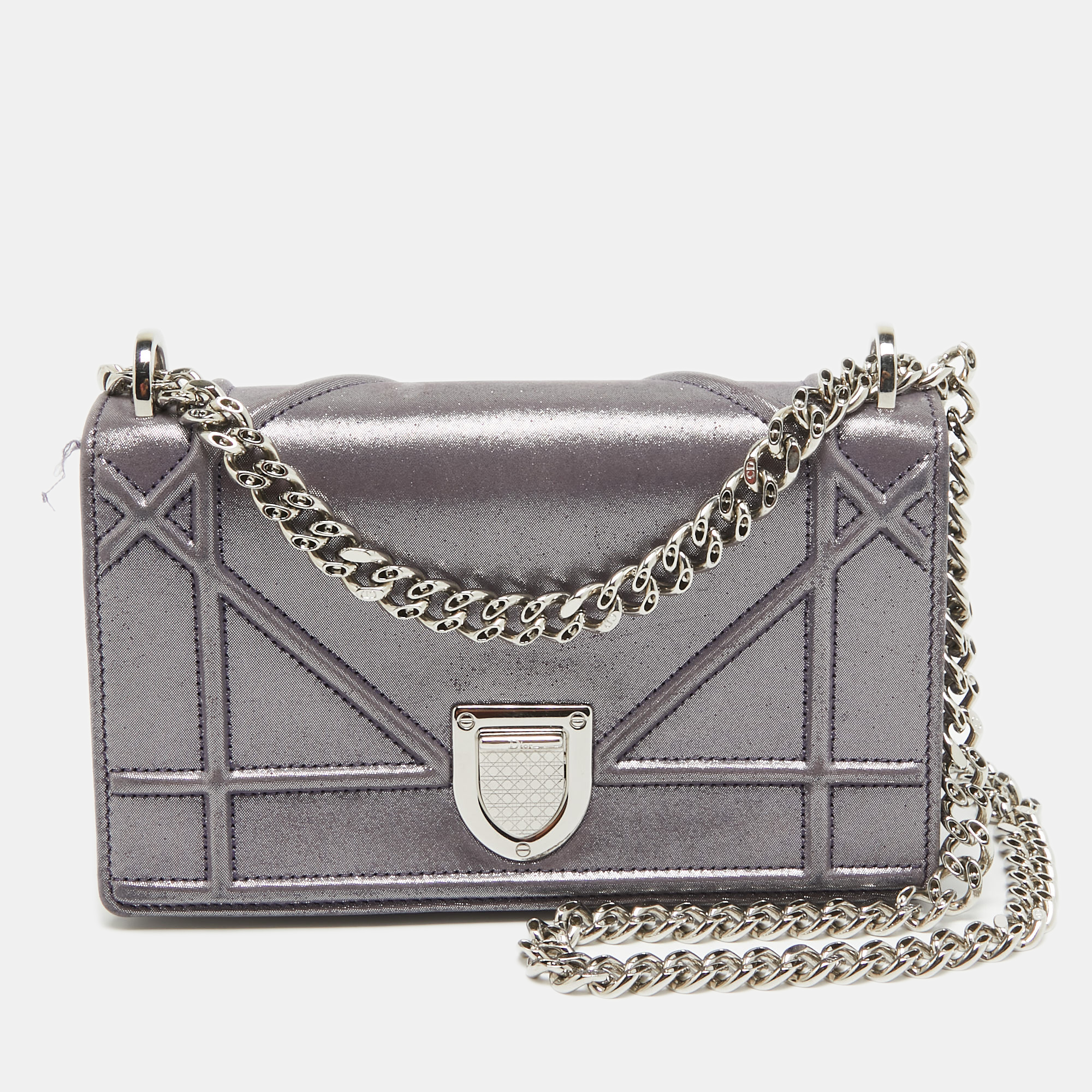Dior purple iridescent leather diorama wallet on chain