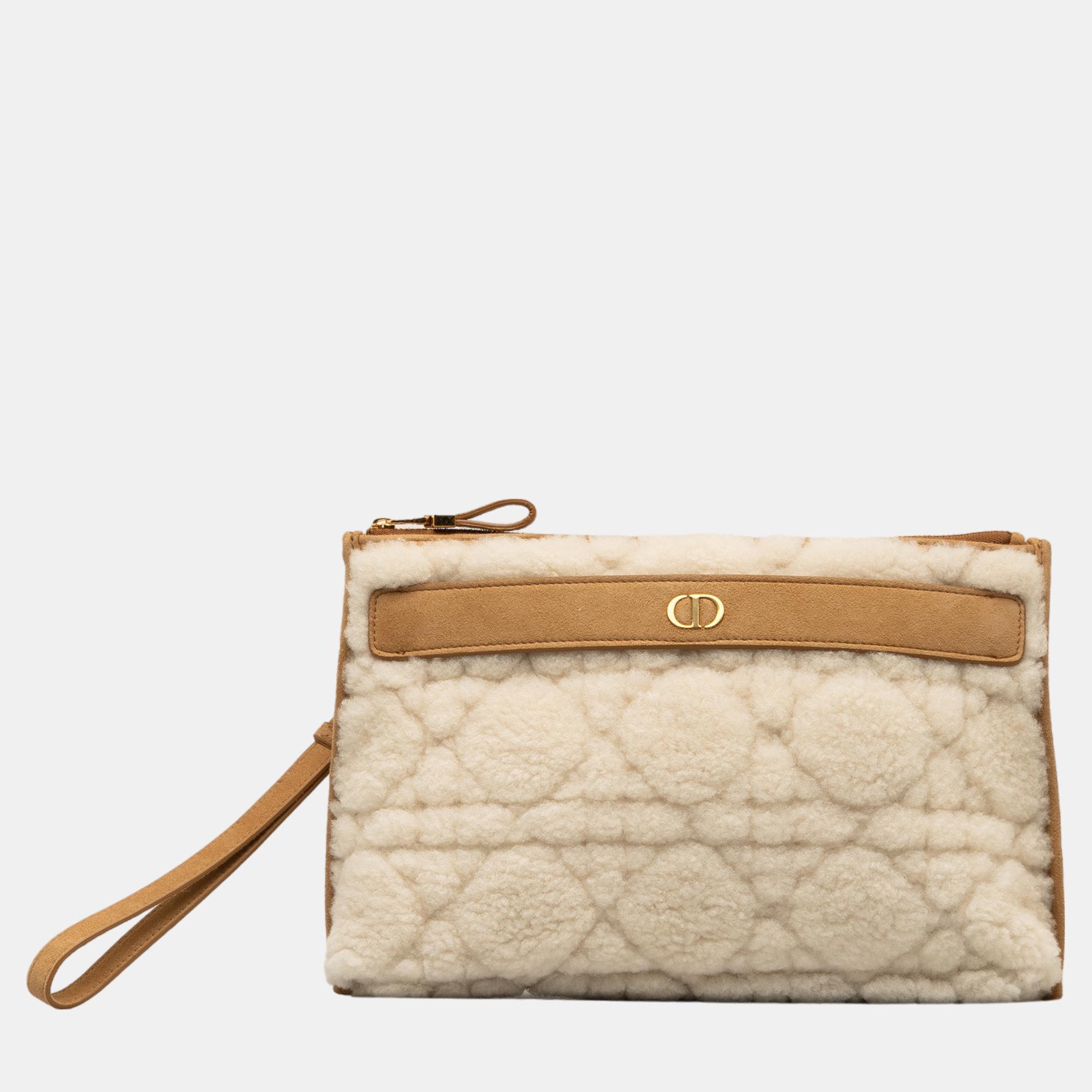 Dior beige large shearling caro pouch