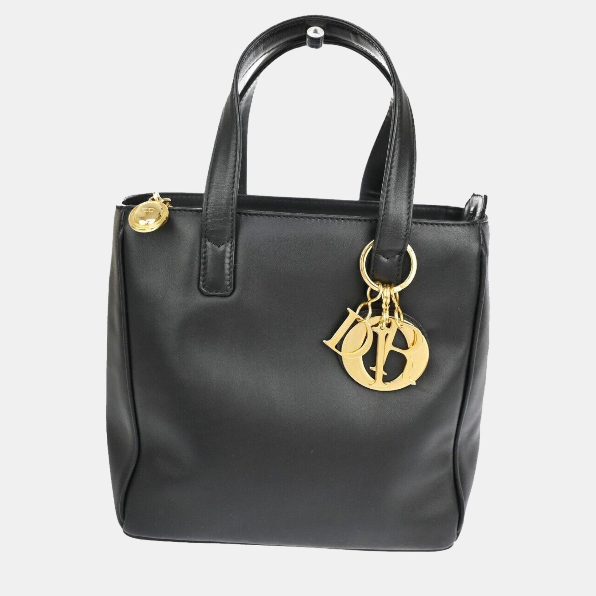 Dior black leather lady dior handbag