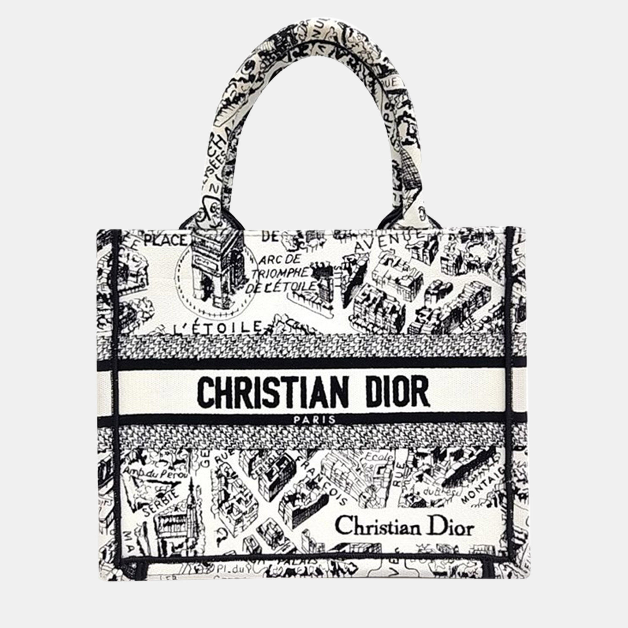 Christian dior white canvas book tote bag