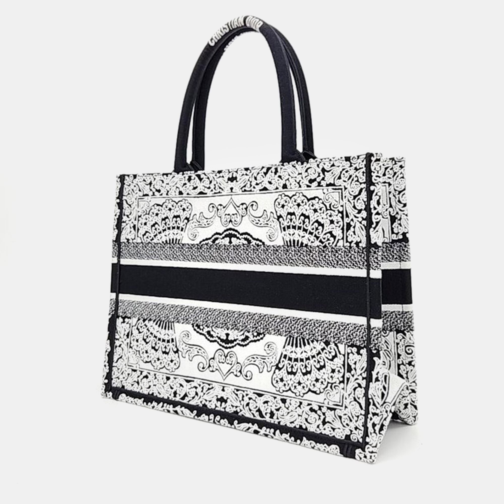 Christian Dior White/Black Canvas Book Tote Bag