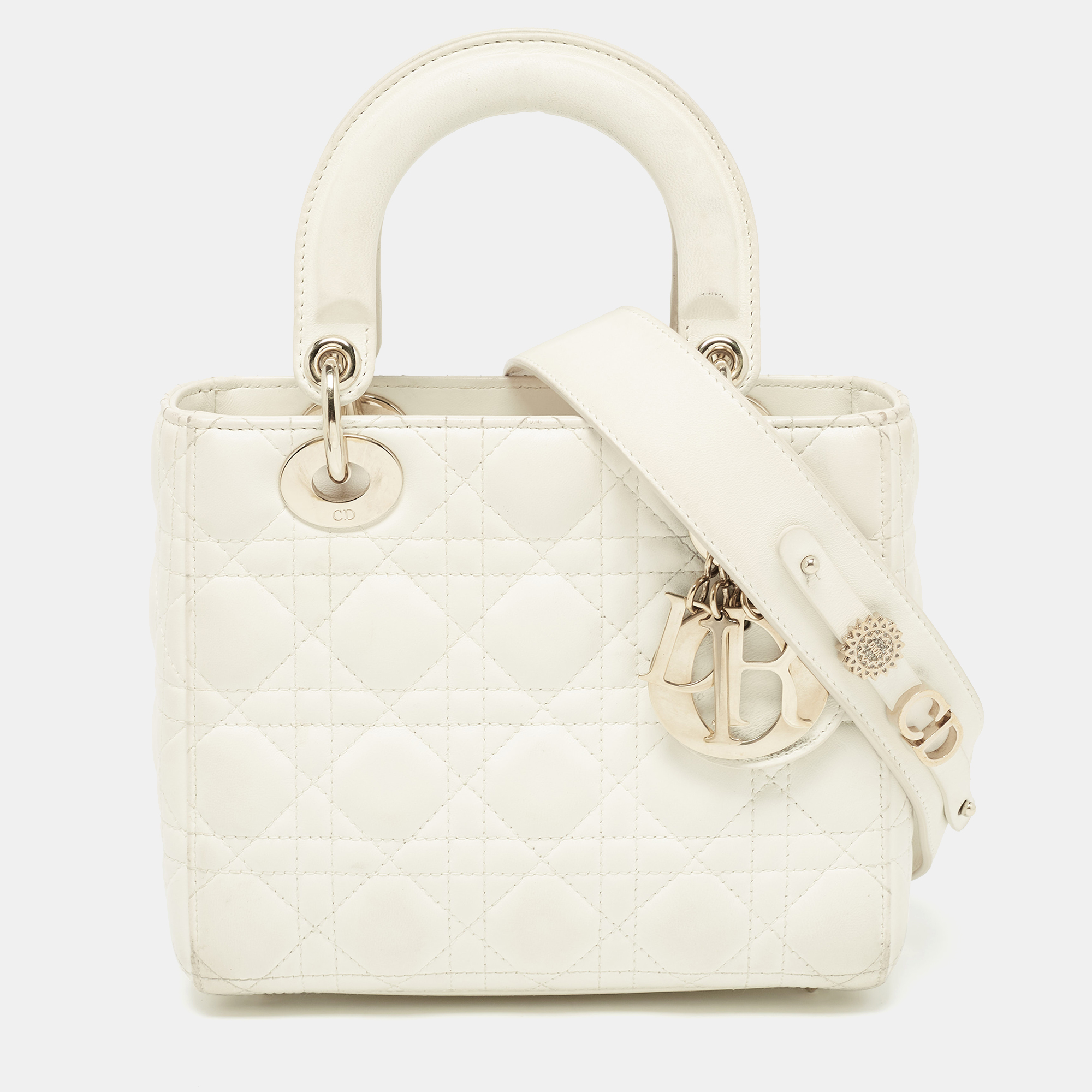 Dior off white cannage leather small my abcdior lady dior tote