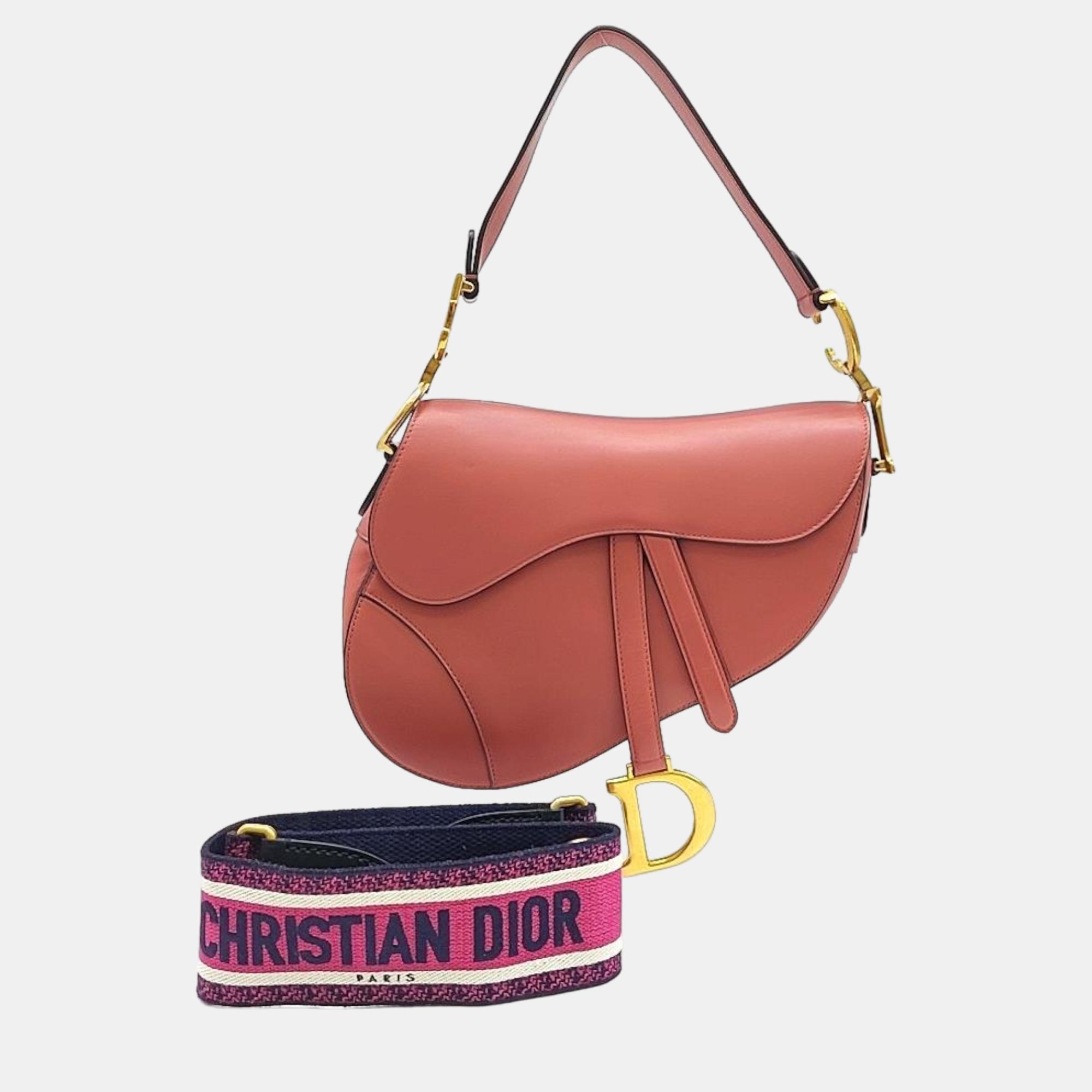 Dior pink leather saddle bag & strap