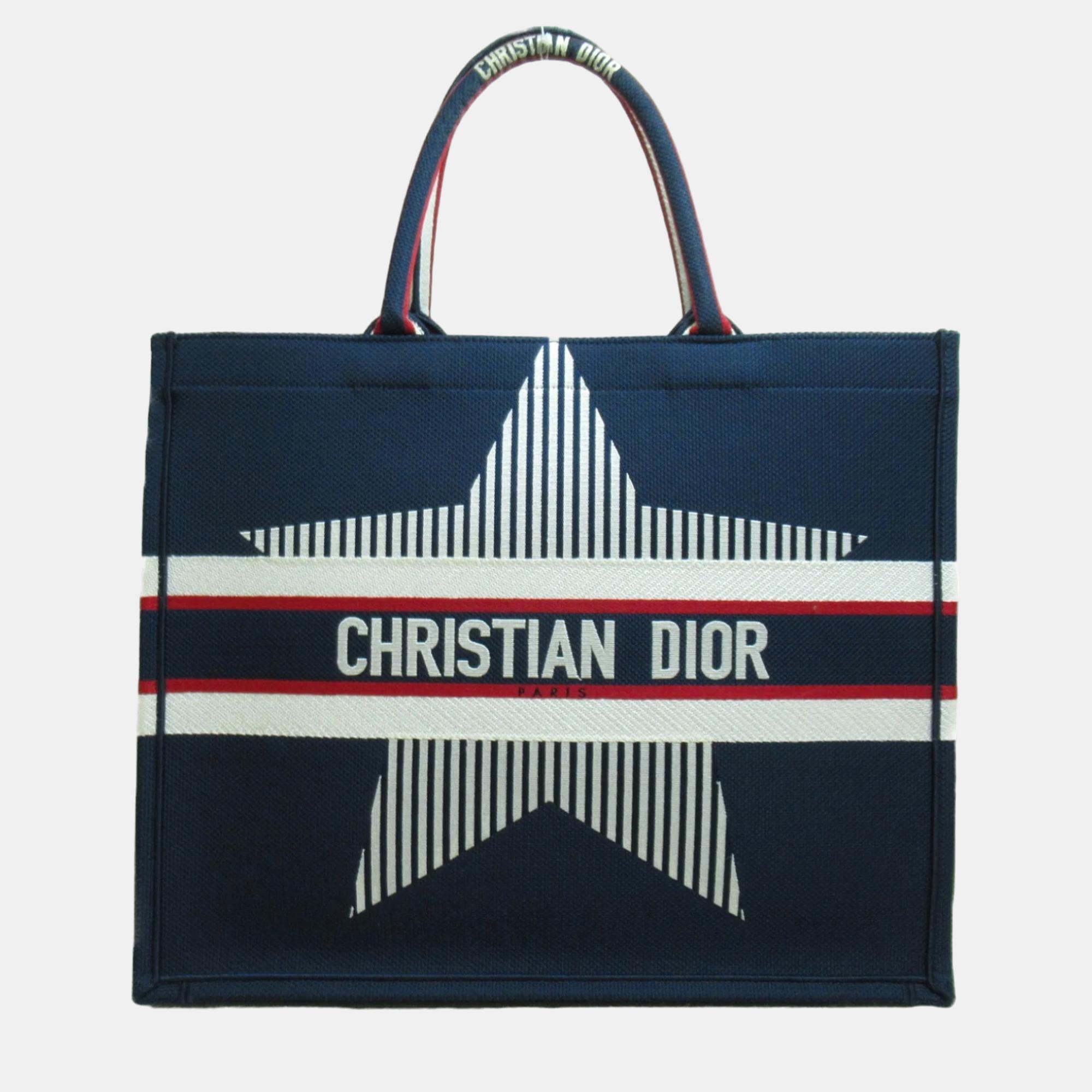 Dior blue canvas large book tote bag