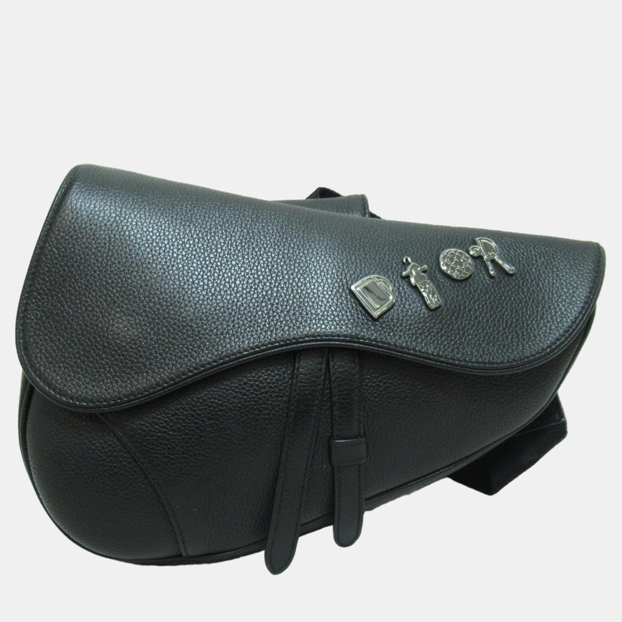 Dior black leather saddle shoulder bag