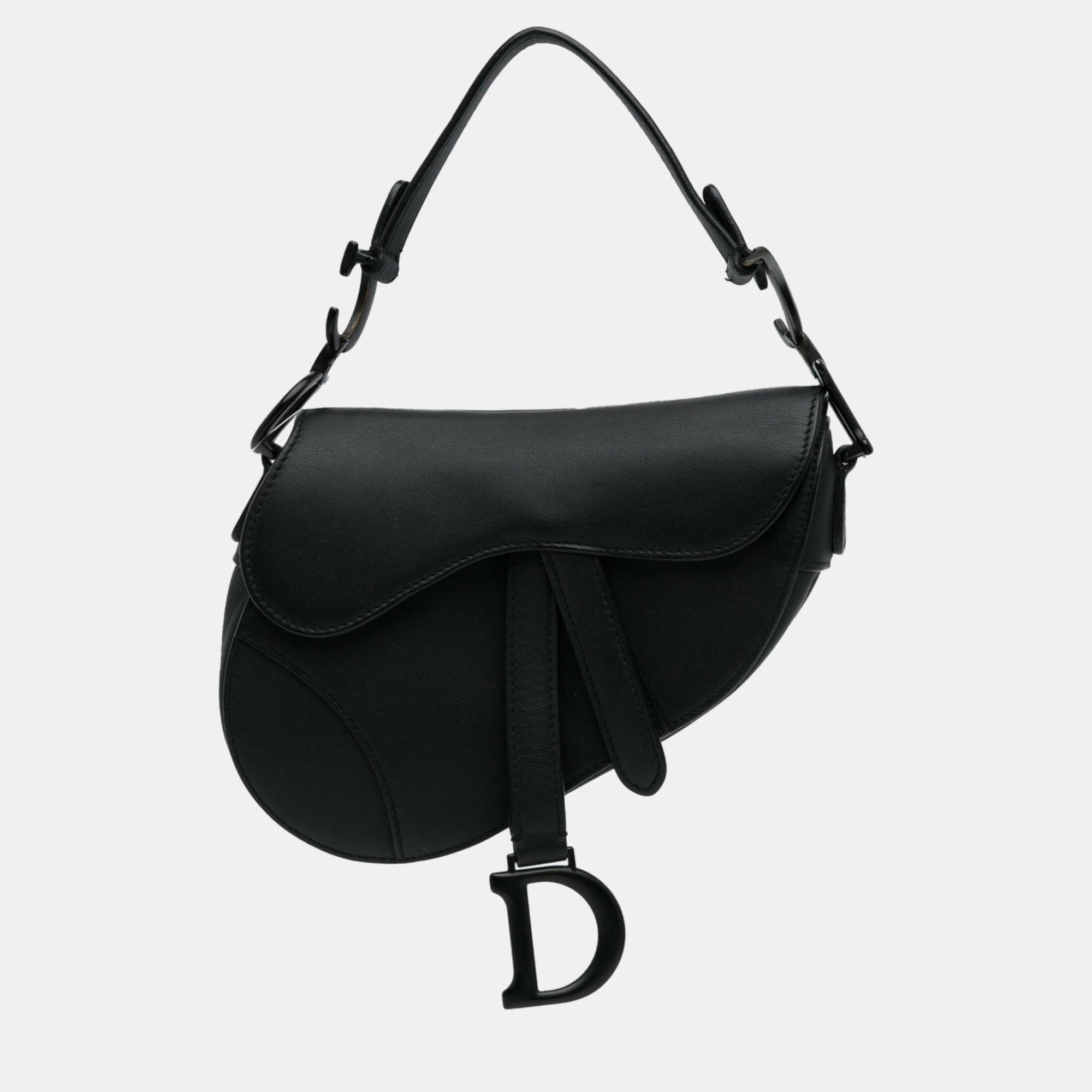 Dior black mini ultra matte saddle satchel