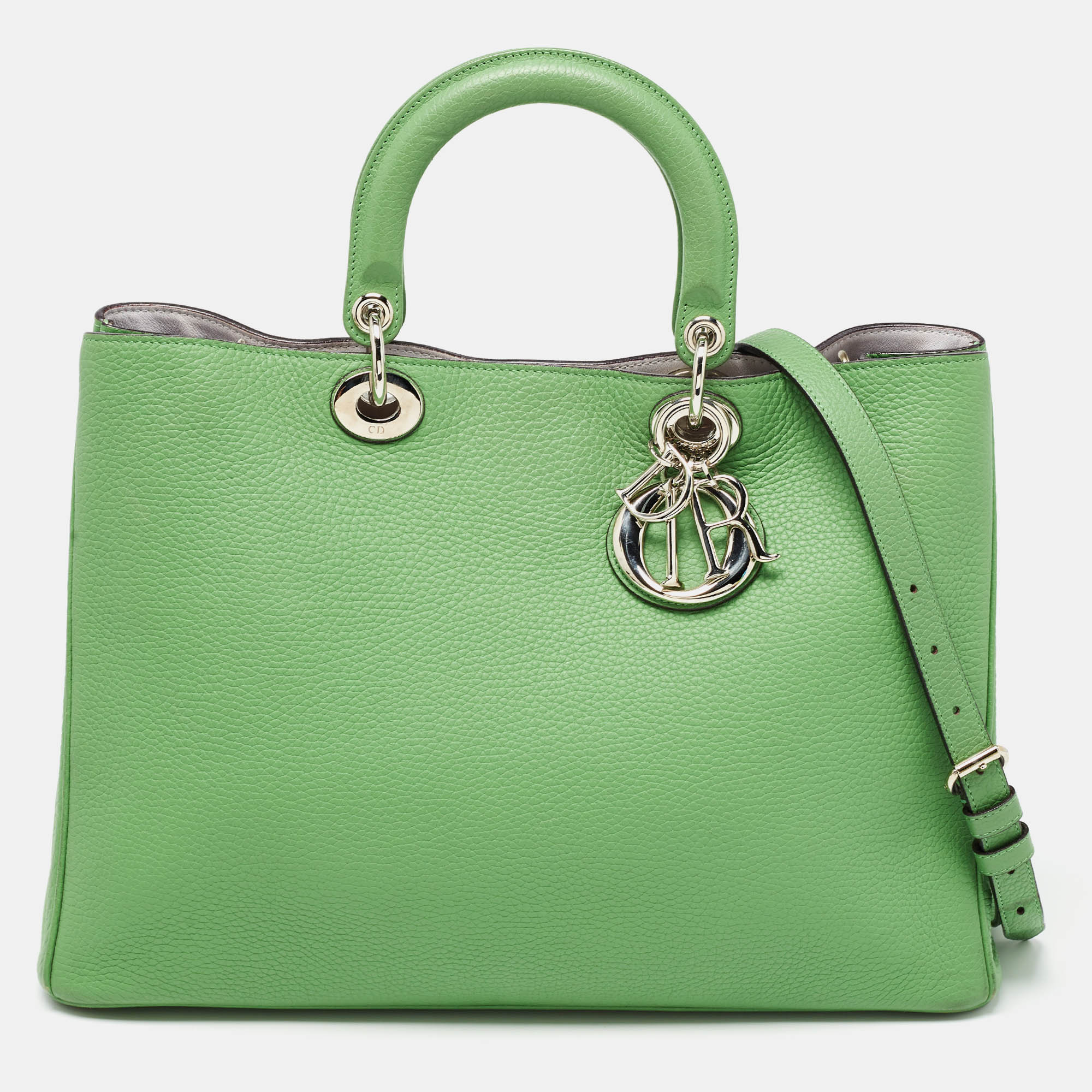 Dior green leather large diorissimo shopper tote