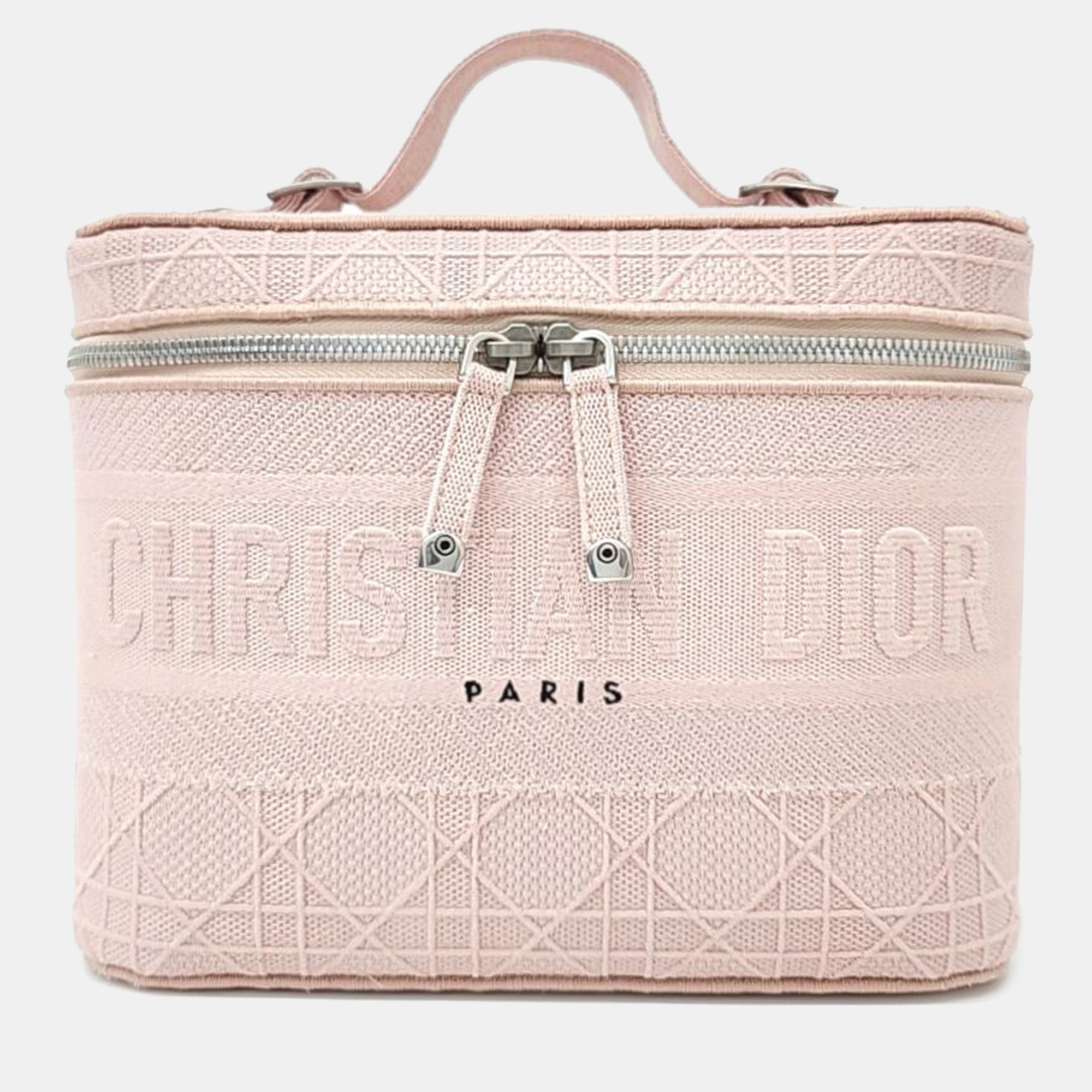 Dior pink canvas embroidered travel vanity case