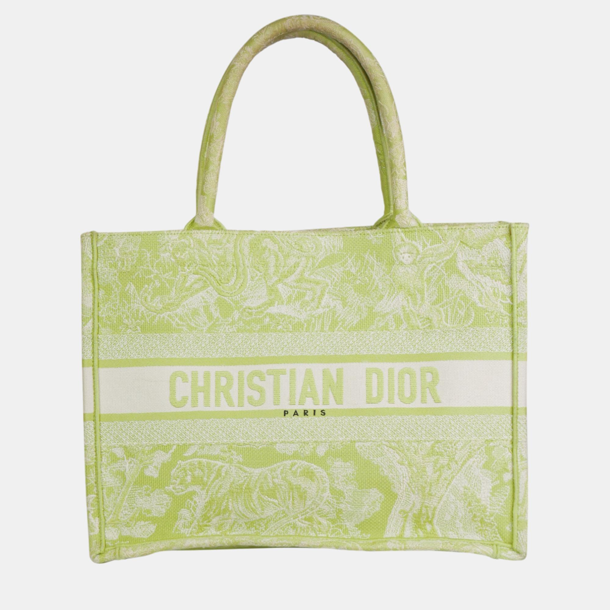 Dior green toile de jouy canvas medium book tote bag
