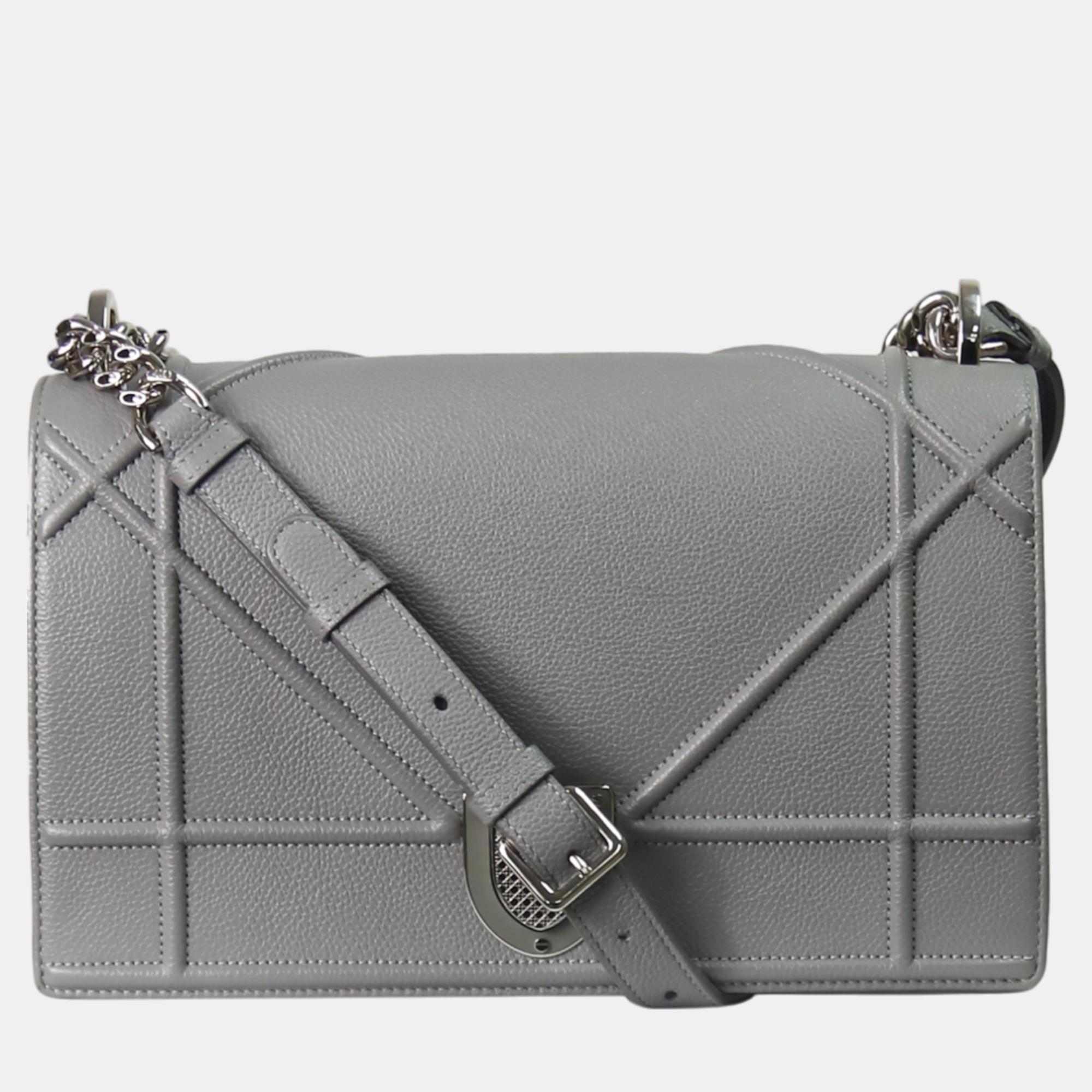 Dior grey leather medium diorama shoulder bag