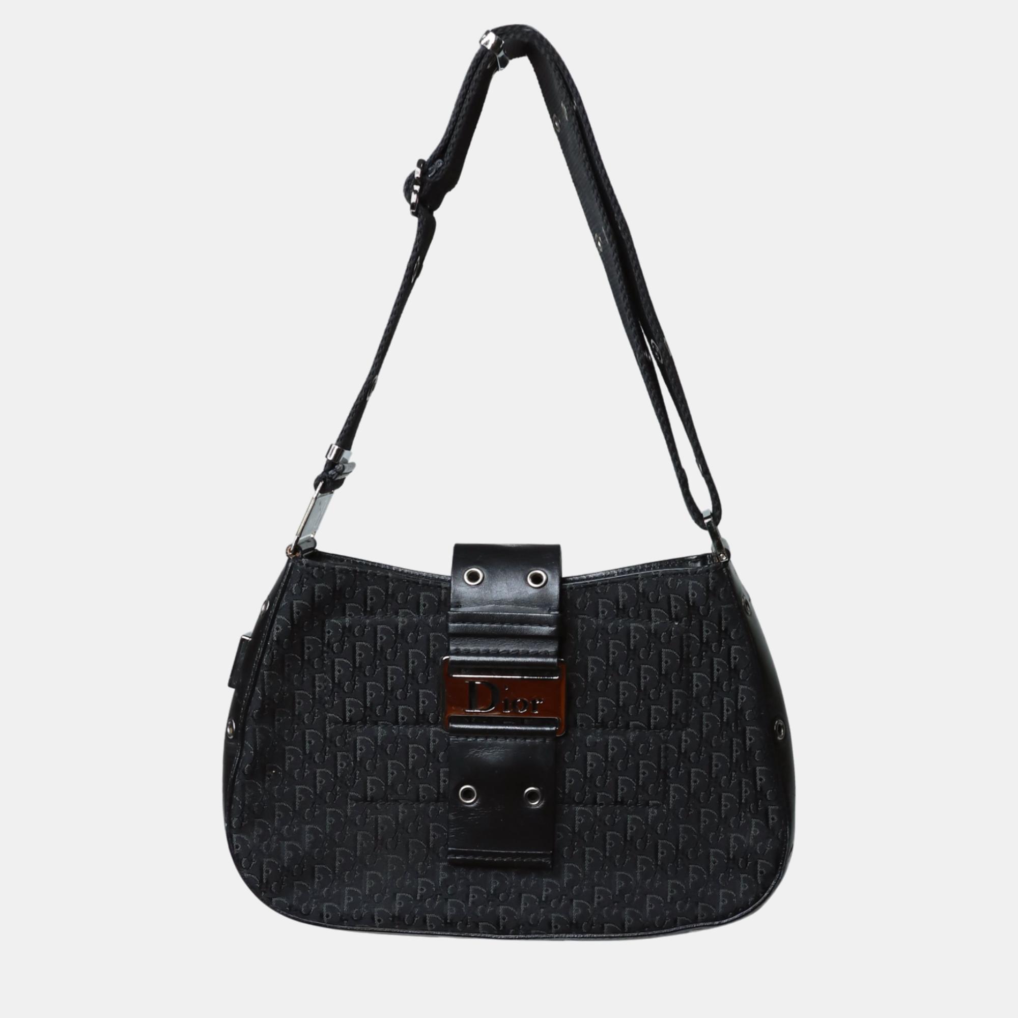 Dior black canvas and leather street chic columbus avenue shoulder bag