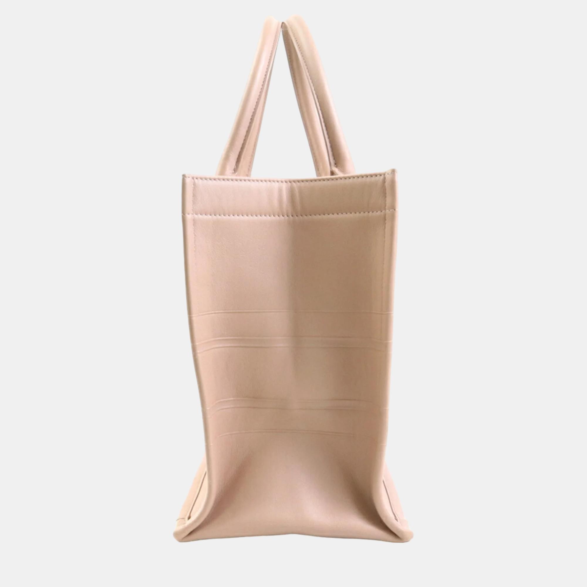 Dior Pink Leather Embossed Book Tote Bag