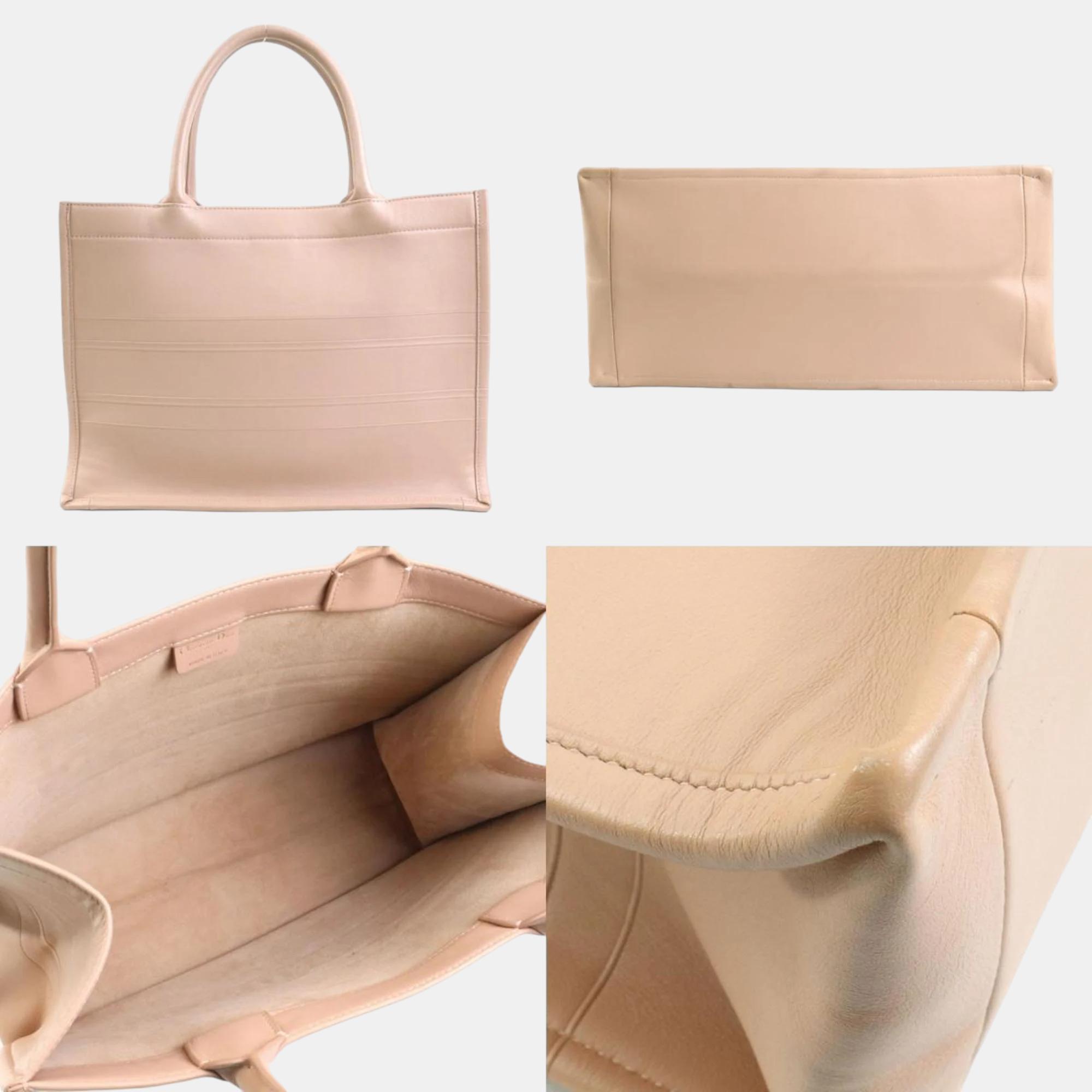 Dior Pink Leather Embossed Book Tote Bag