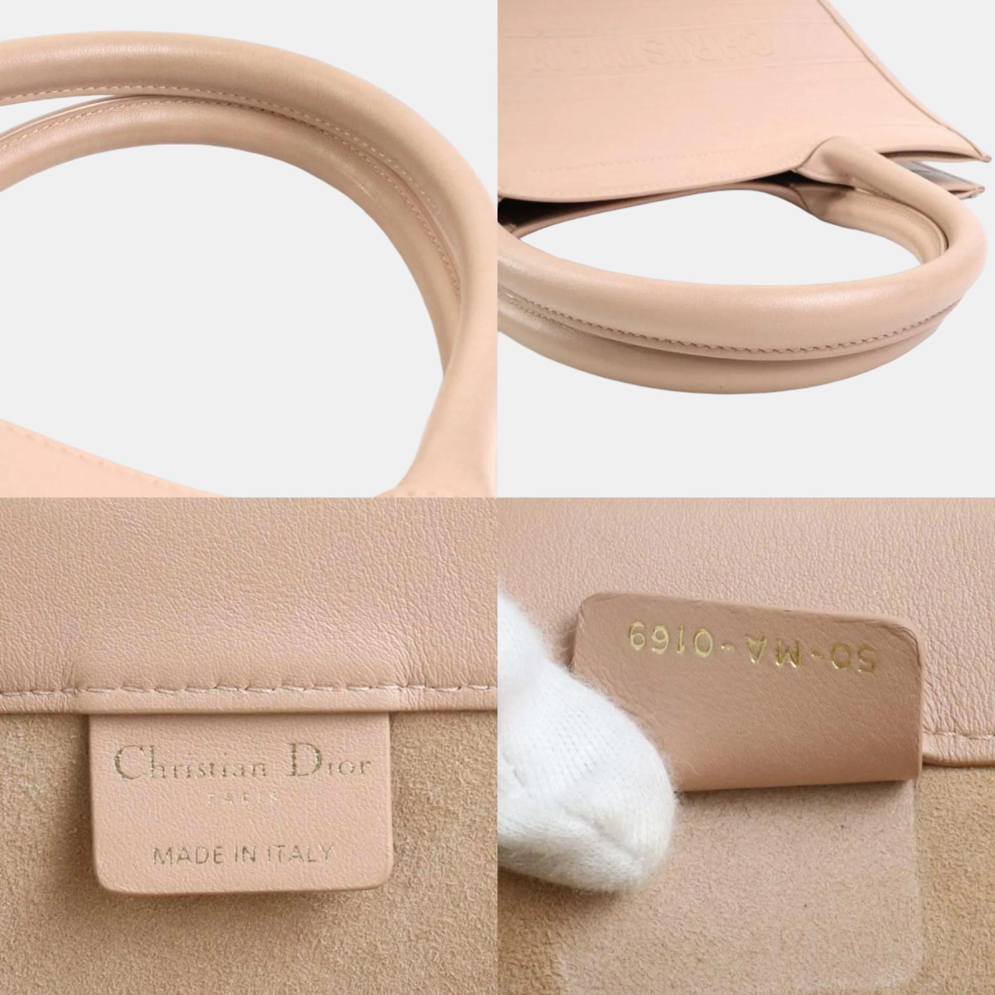 Dior Pink Leather Embossed Book Tote Bag