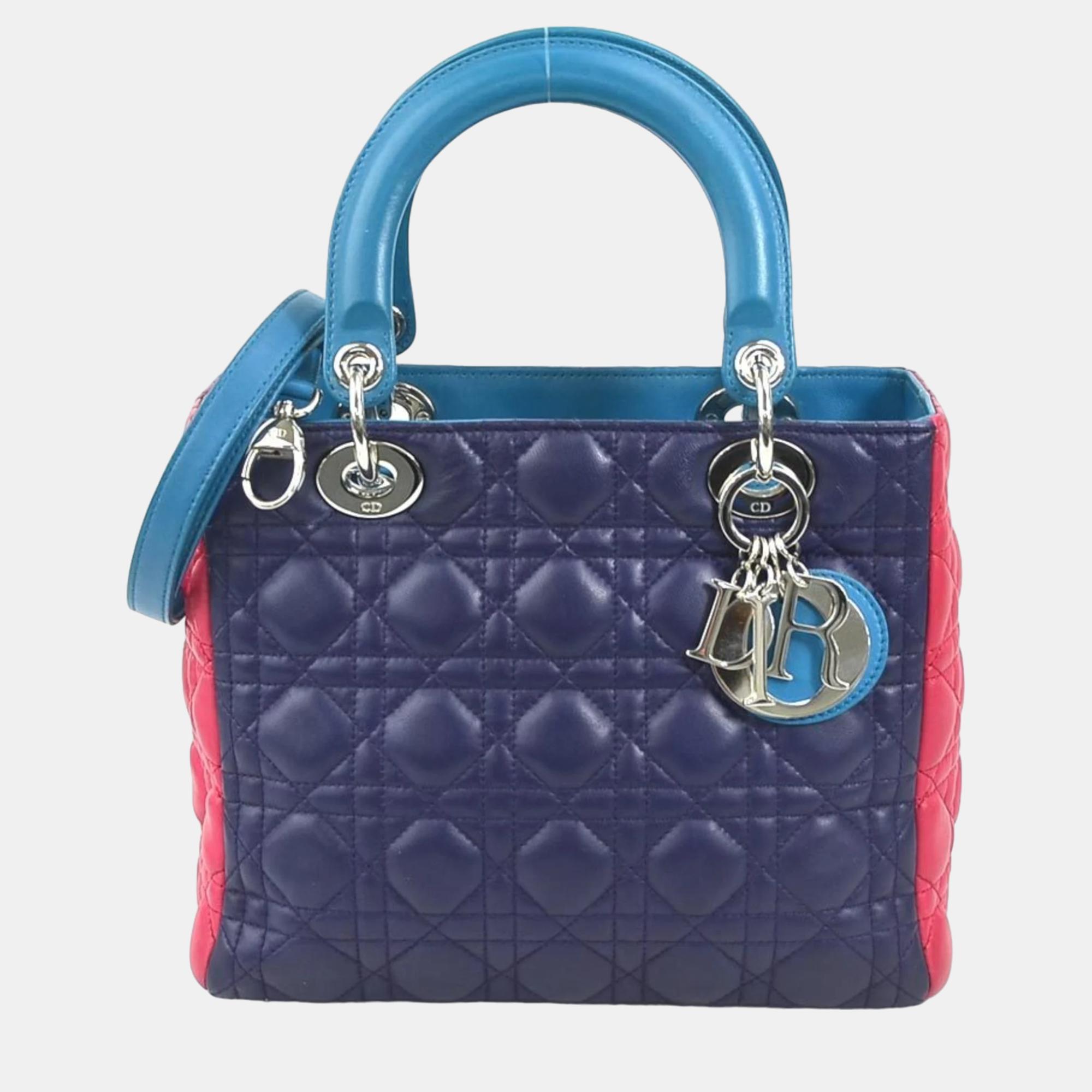 Dior tricolour leather medium lady dior top handle bag