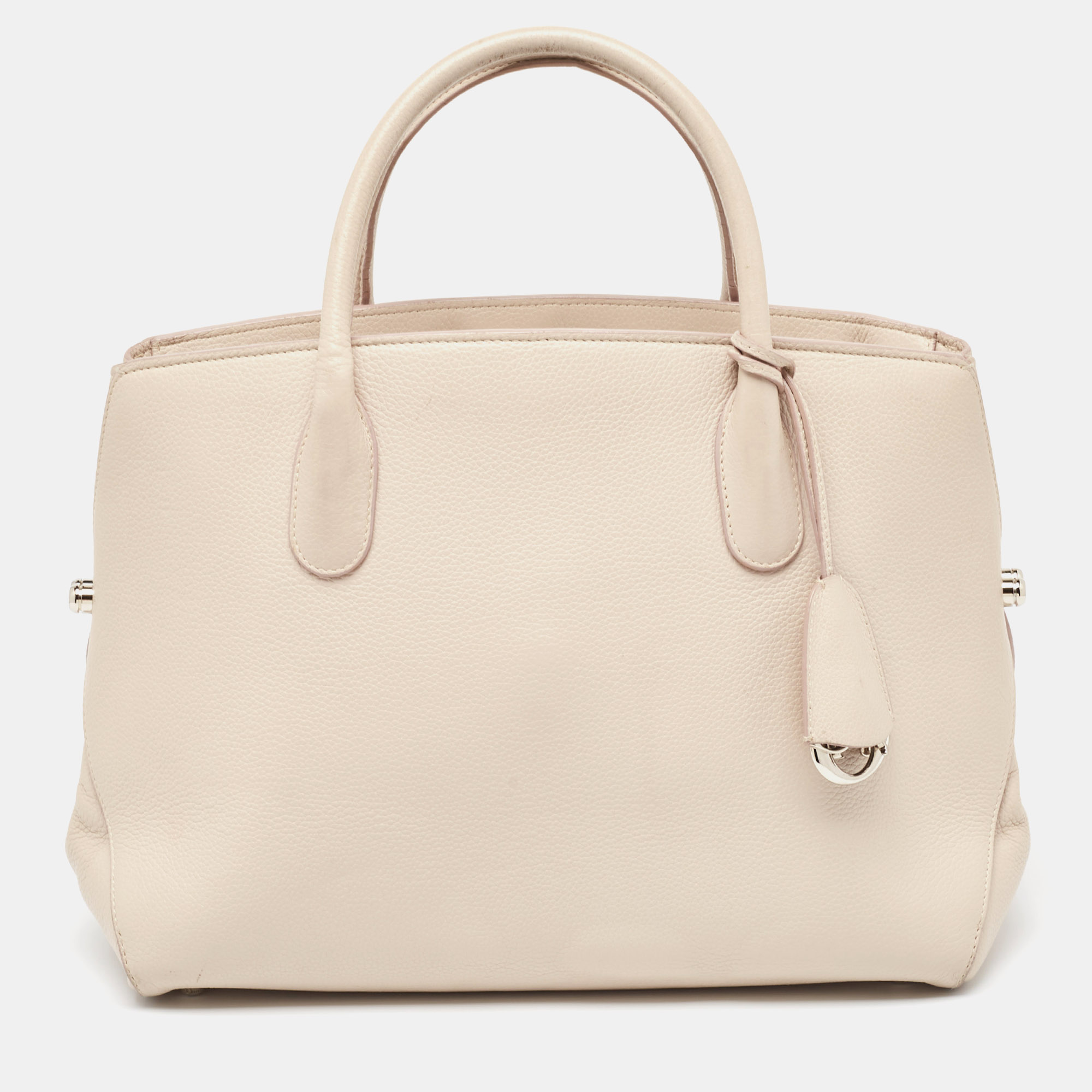 Dior light cream leather large open bar tote