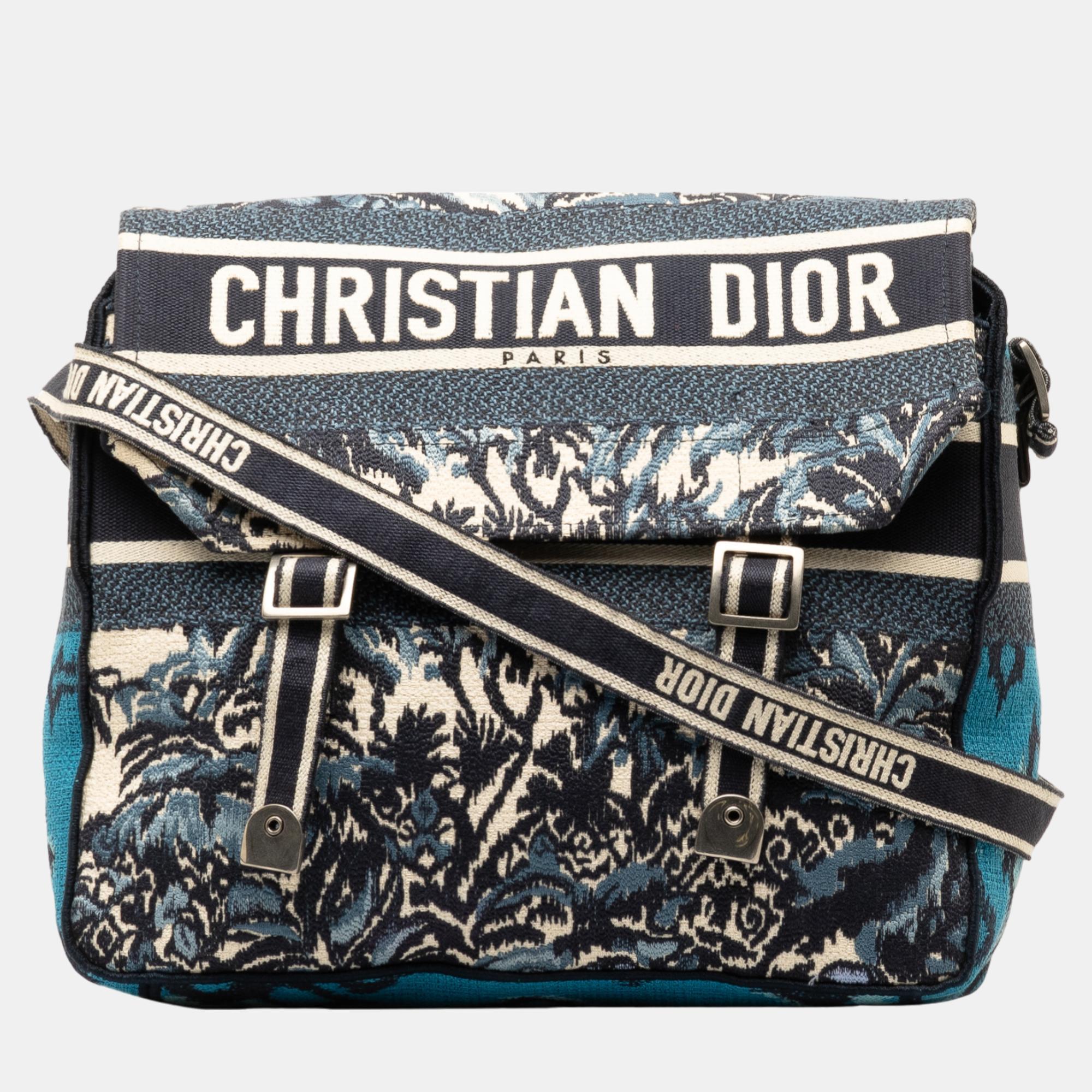 

Dior Blue Large Embroidered Palm Tree Diorcamp Messenger Bag