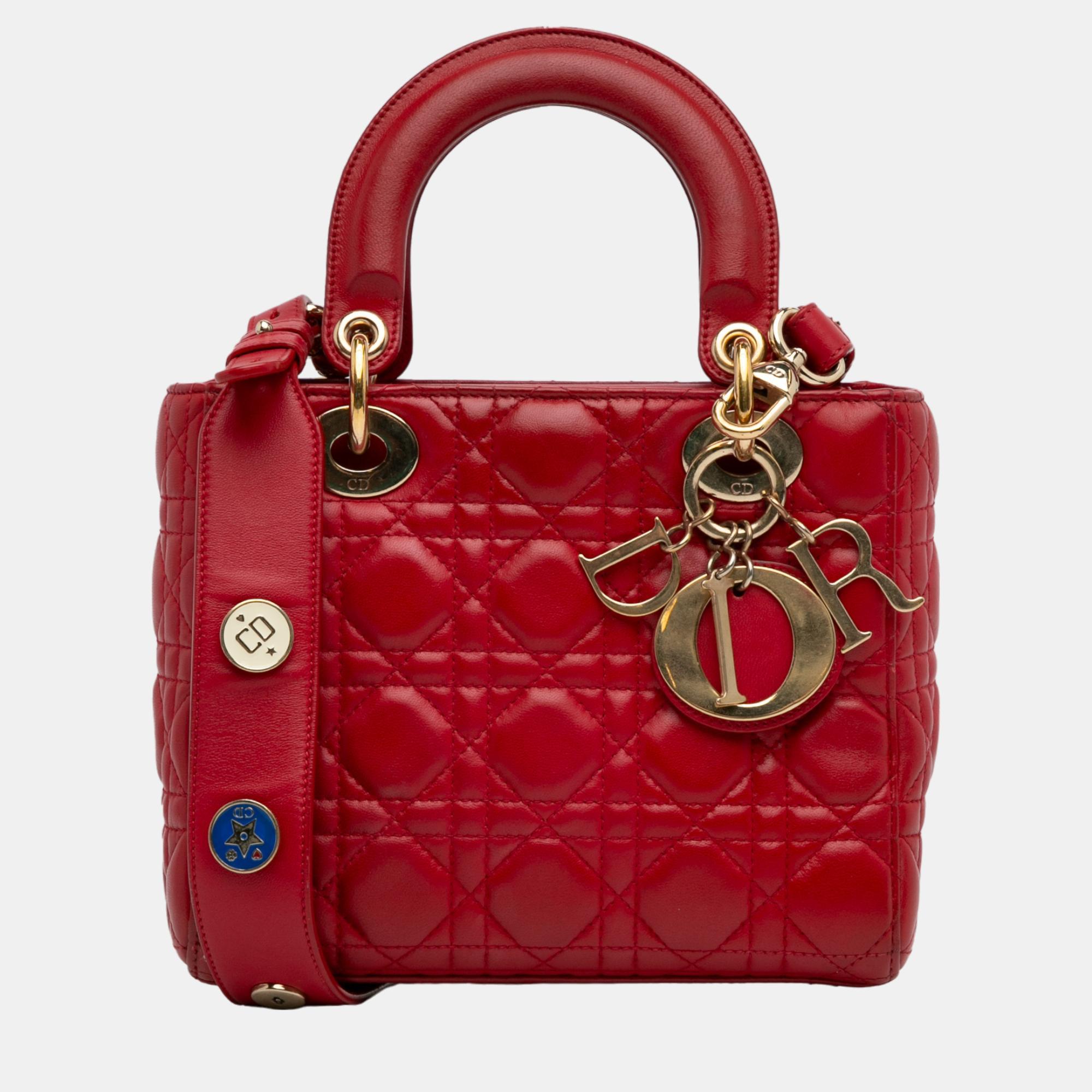 Dior red small lambskin cannage my abcdior lady dior