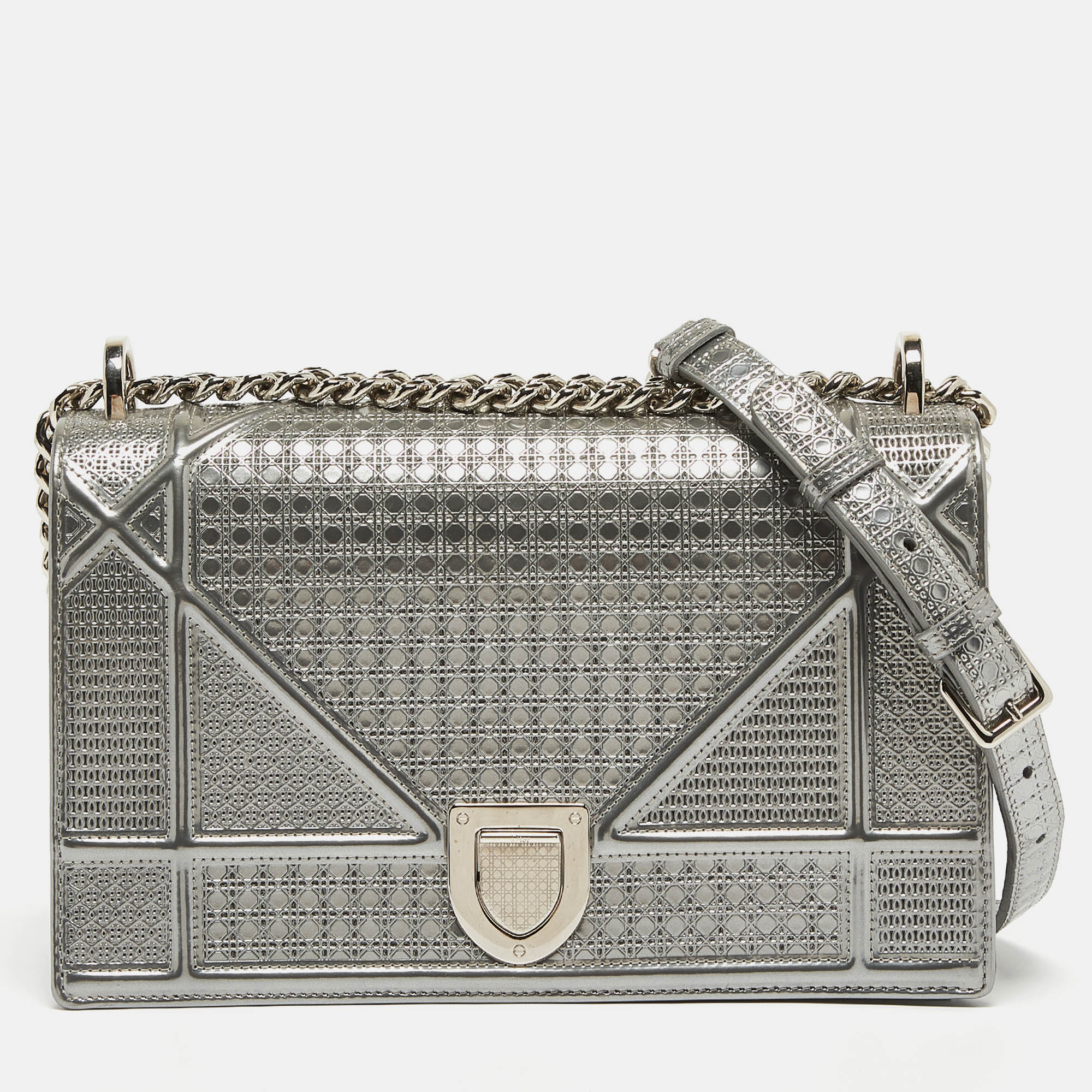 Dior grey micro cannage patent leather medium diorama shoulder bag