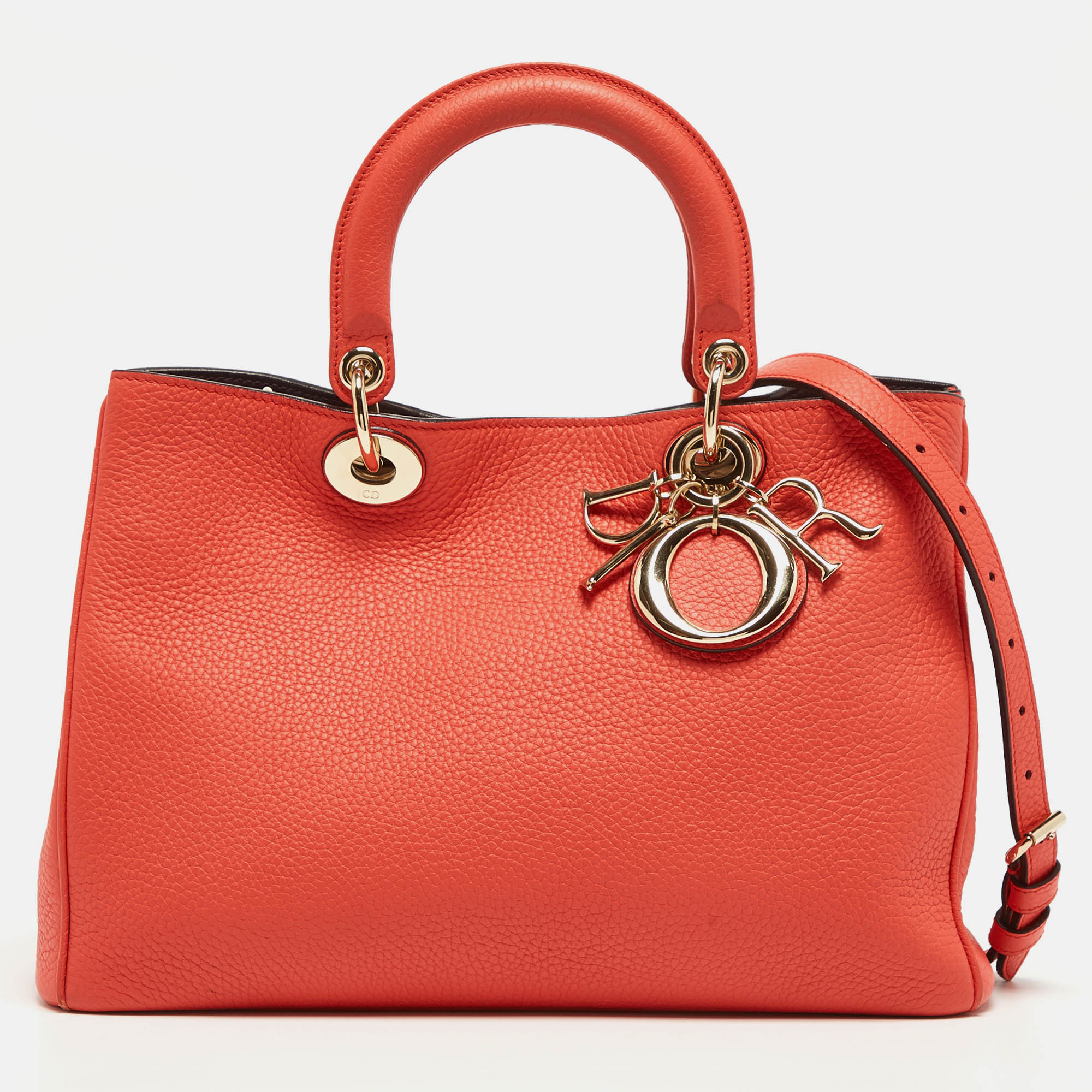 Dior coral leather medium diorissimo shopper tote