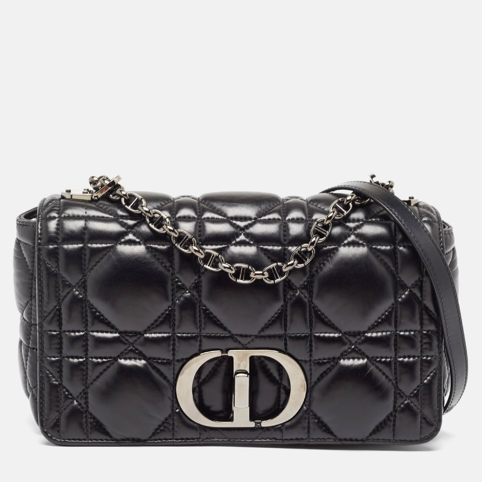 Dior black cannage leather medium caro shoulder bag