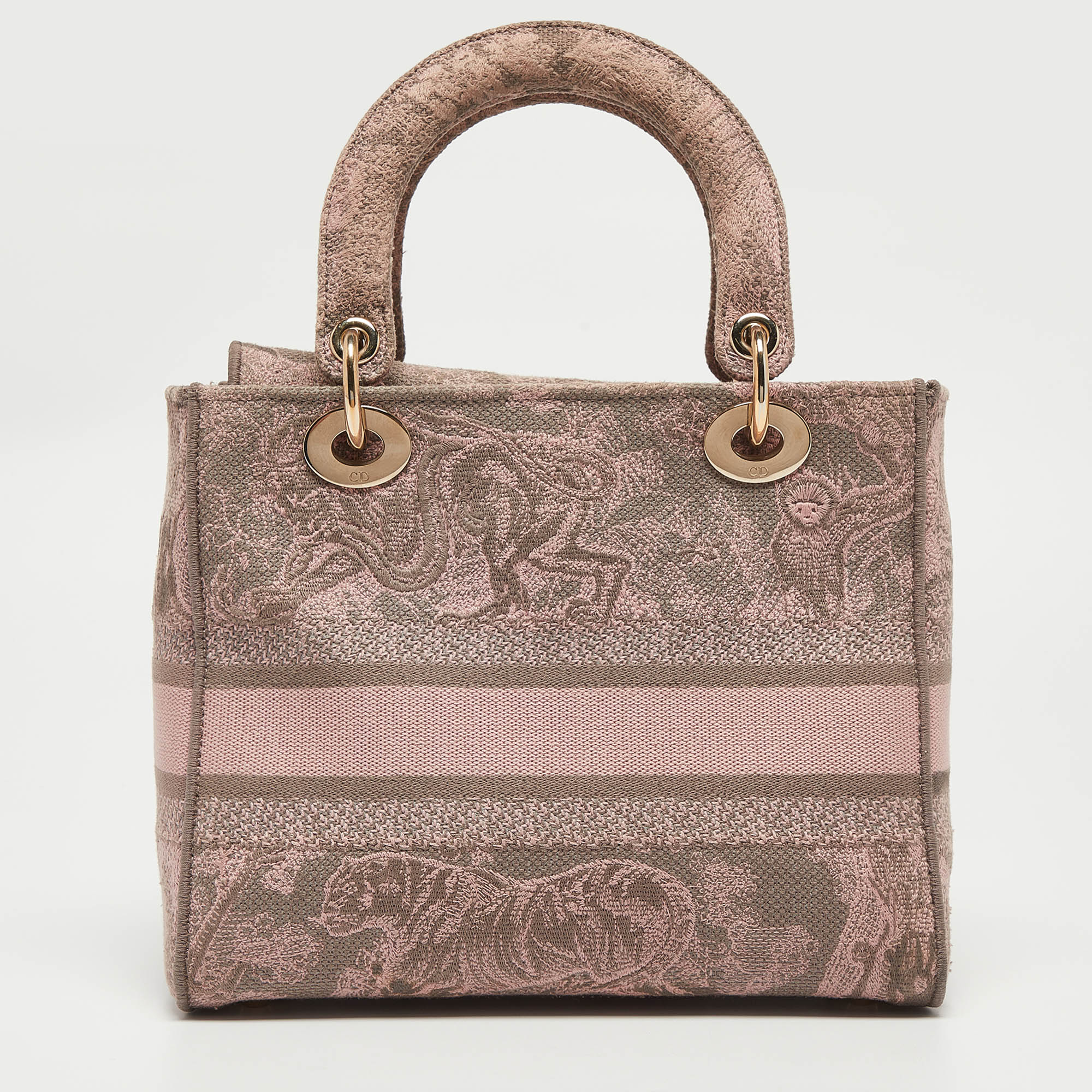 Dior Pink/Grey Embroidered Canvas Medium Lady D-Lite Tote