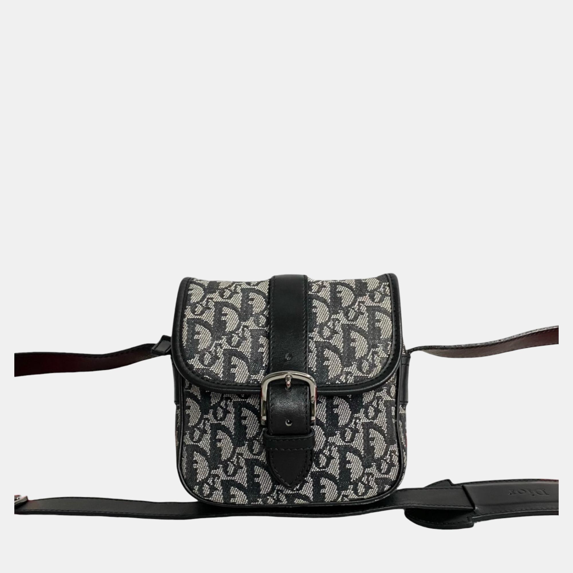 Dior black canvas oblique trotter crossbody bag