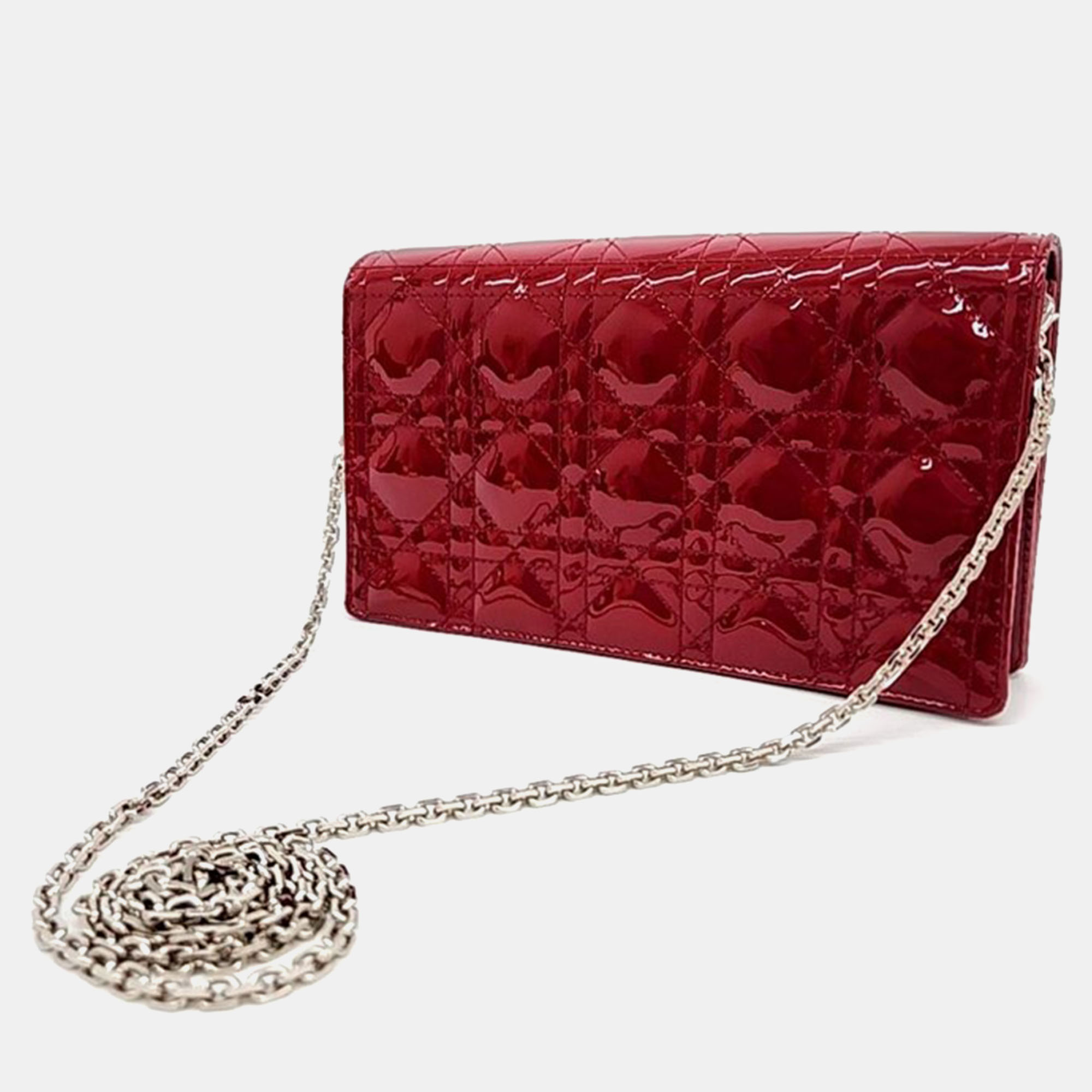 Chanel Red Patent Leather Cannage Chain Crossbody Bag